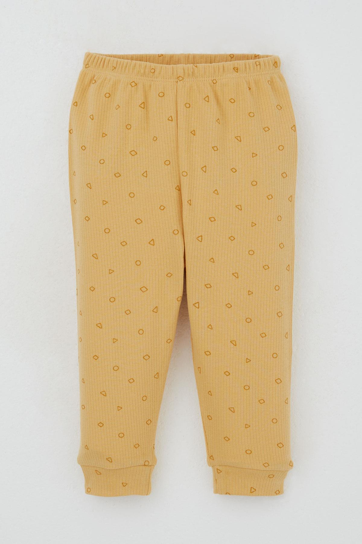 Breeze Erkek Bebek Pijama Takımı Mini Geometrik Şekiller Hardal Sarı (4 Ay-1 Yaş)