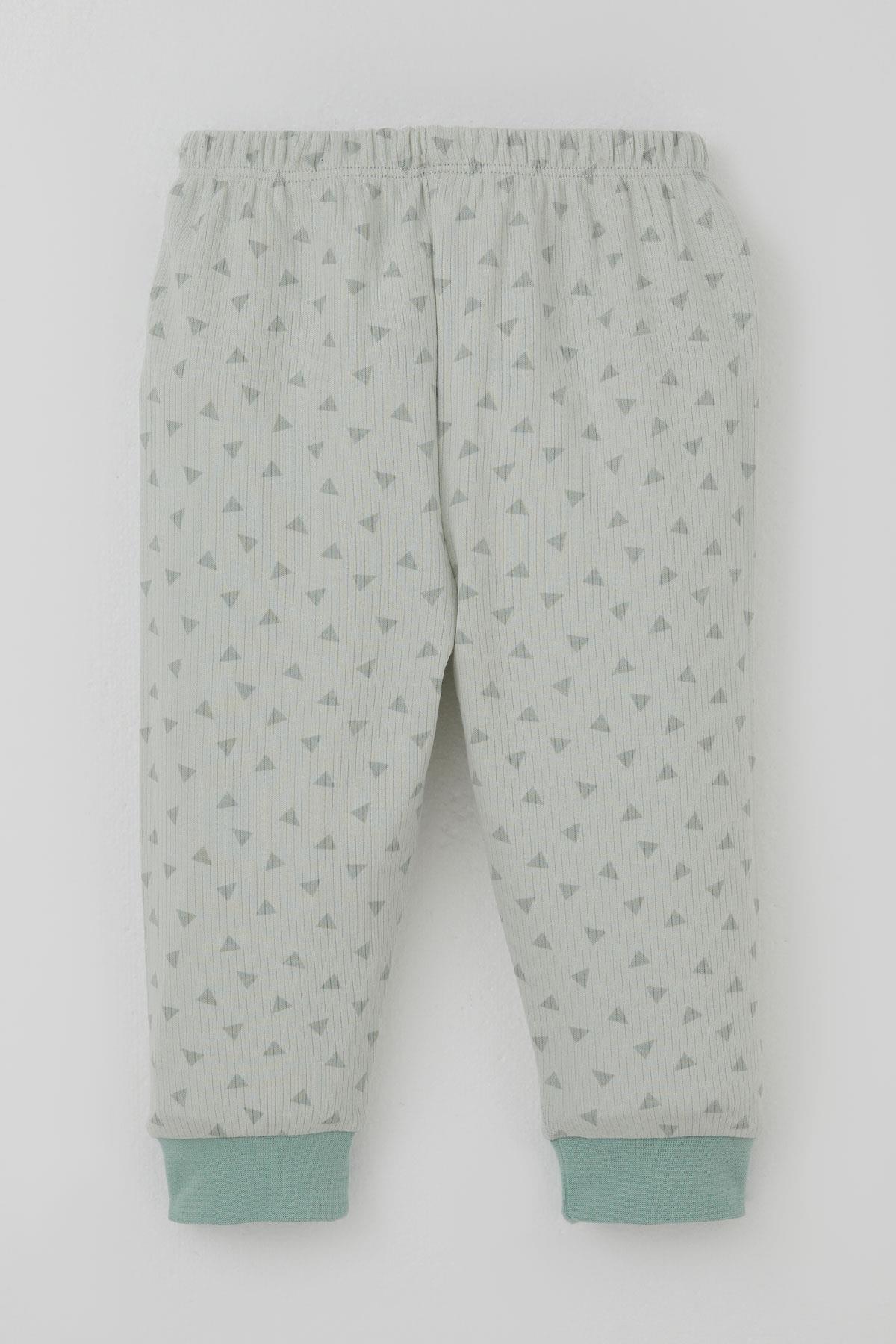 Breeze Erkek Bebek Pijama Takımı Mini Üçgenler Desenli Önden Çıtçıtlı Su Yeşili (4 Ay-1 Yaş)
