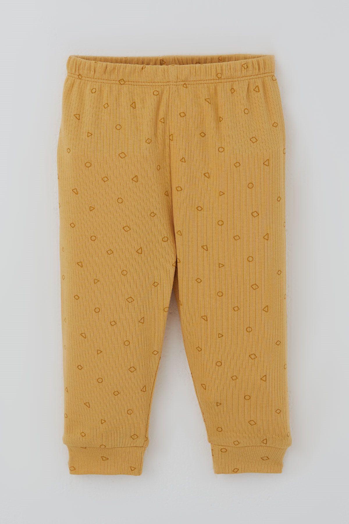 Breeze Erkek Bebek Pijama Takımı Mini Üçgenler Desenli Önden Çıtçıtlı Hardal Sarı (4 Ay-1 Yaş)