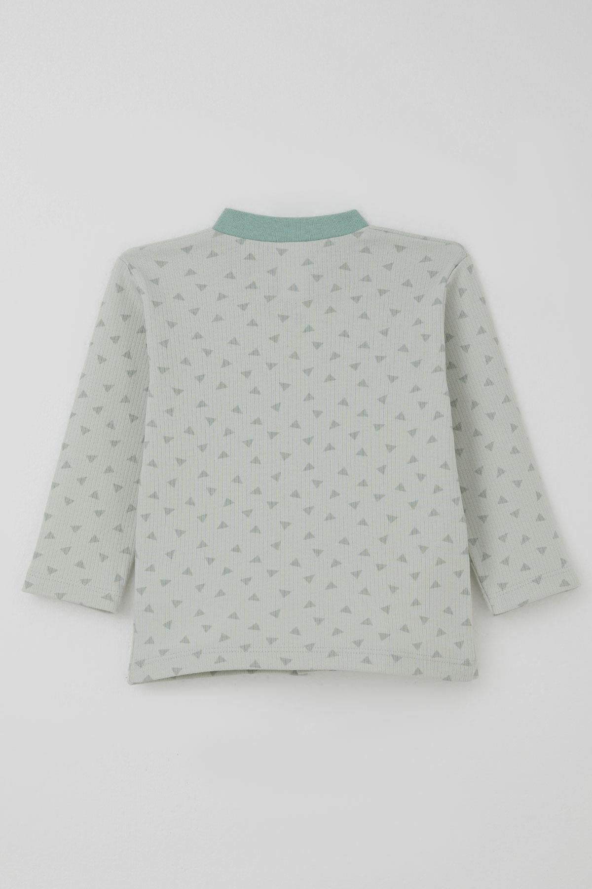 Breeze Erkek Bebek Pijama Takımı Mini Üçgenler Desenli Önden Çıtçıtlı Su Yeşili (4 Ay-1 Yaş)