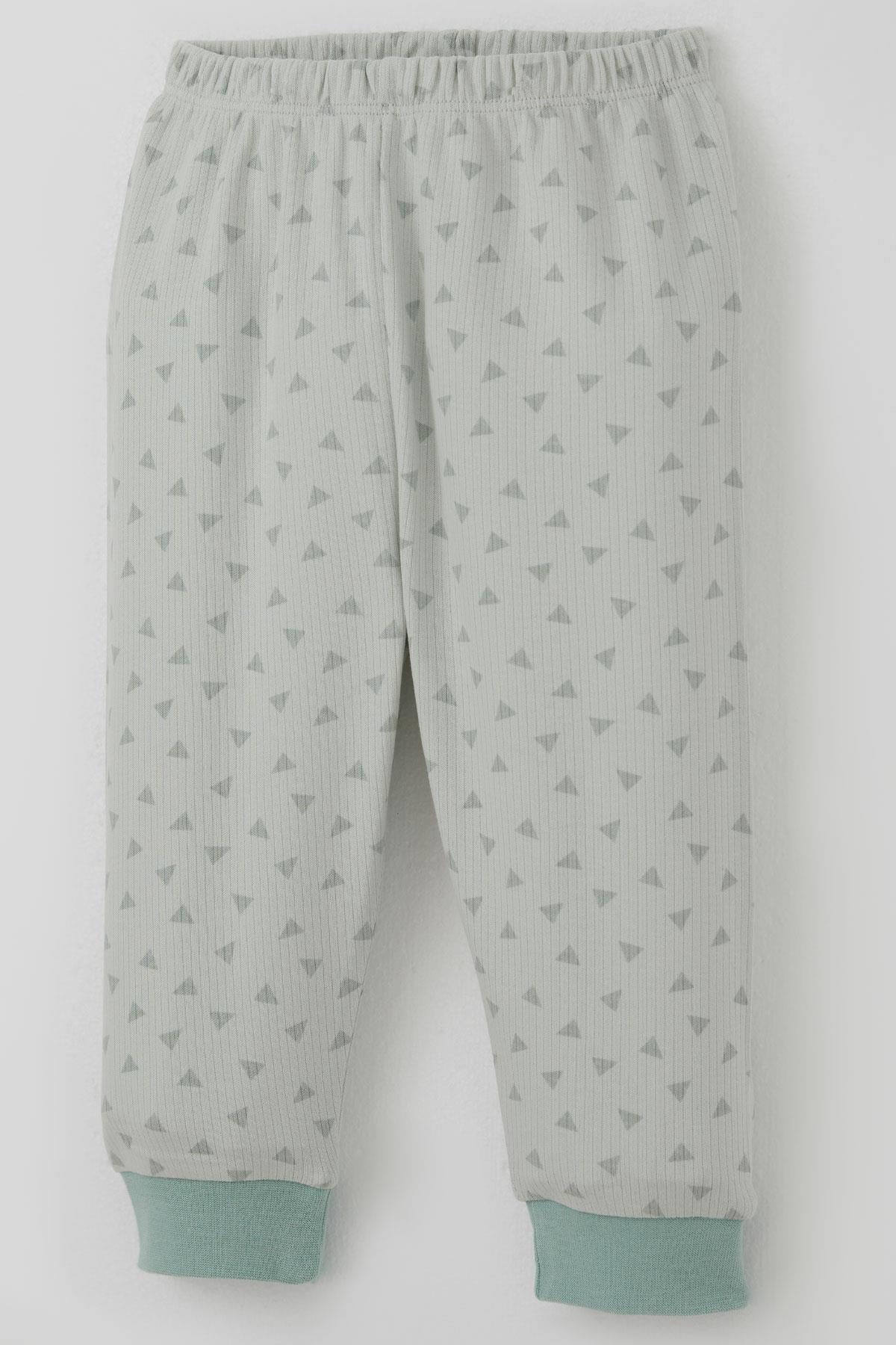 Breeze Erkek Bebek Pijama Takımı Mini Üçgenler Desenli Önden Çıtçıtlı Su Yeşili (4 Ay-1 Yaş)