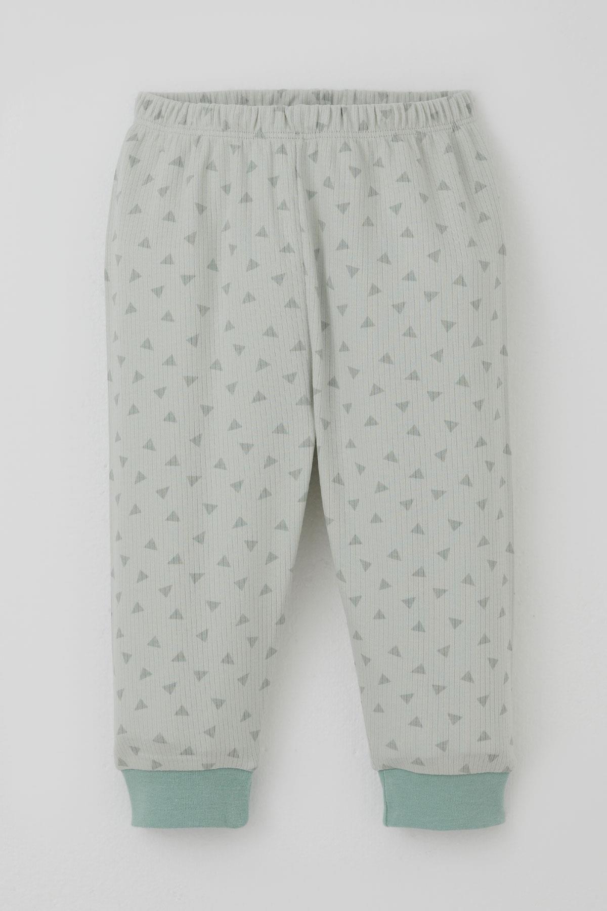 Breeze Erkek Bebek Pijama Takımı Mini Üçgenler Desenli Önden Çıtçıtlı Su Yeşili (4 Ay-1 Yaş)