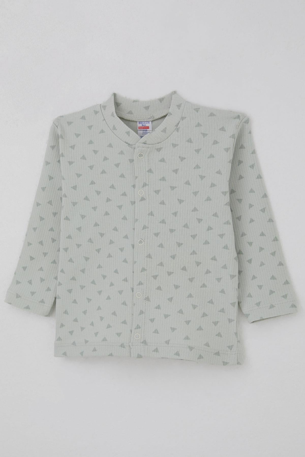 Breeze Erkek Bebek Pijama Takımı Mini Üçgenler Desenli Önden Çıtçıtlı Su Yeşili (4 Ay-1 Yaş)