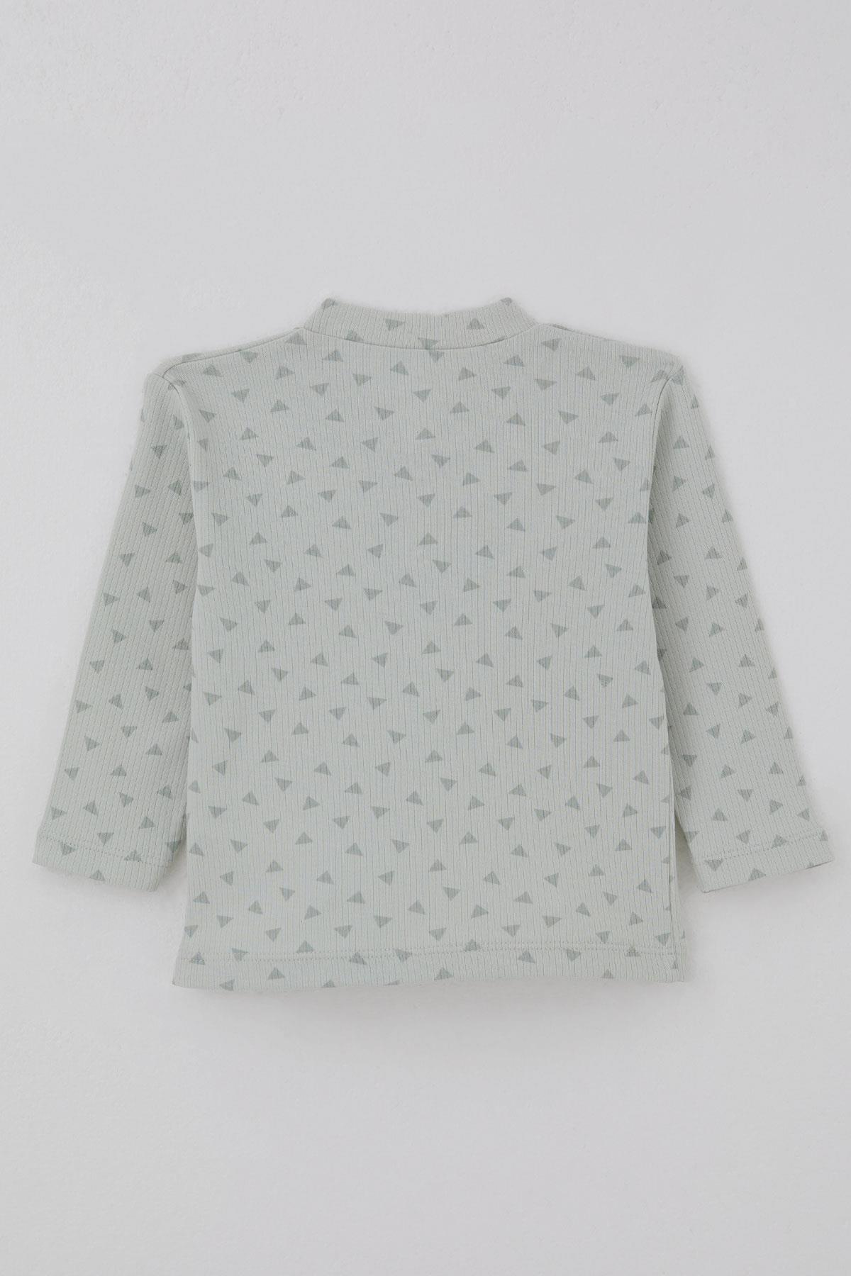 Breeze Erkek Bebek Pijama Takımı Mini Üçgenler Desenli Önden Çıtçıtlı Su Yeşili (4 Ay-1 Yaş)