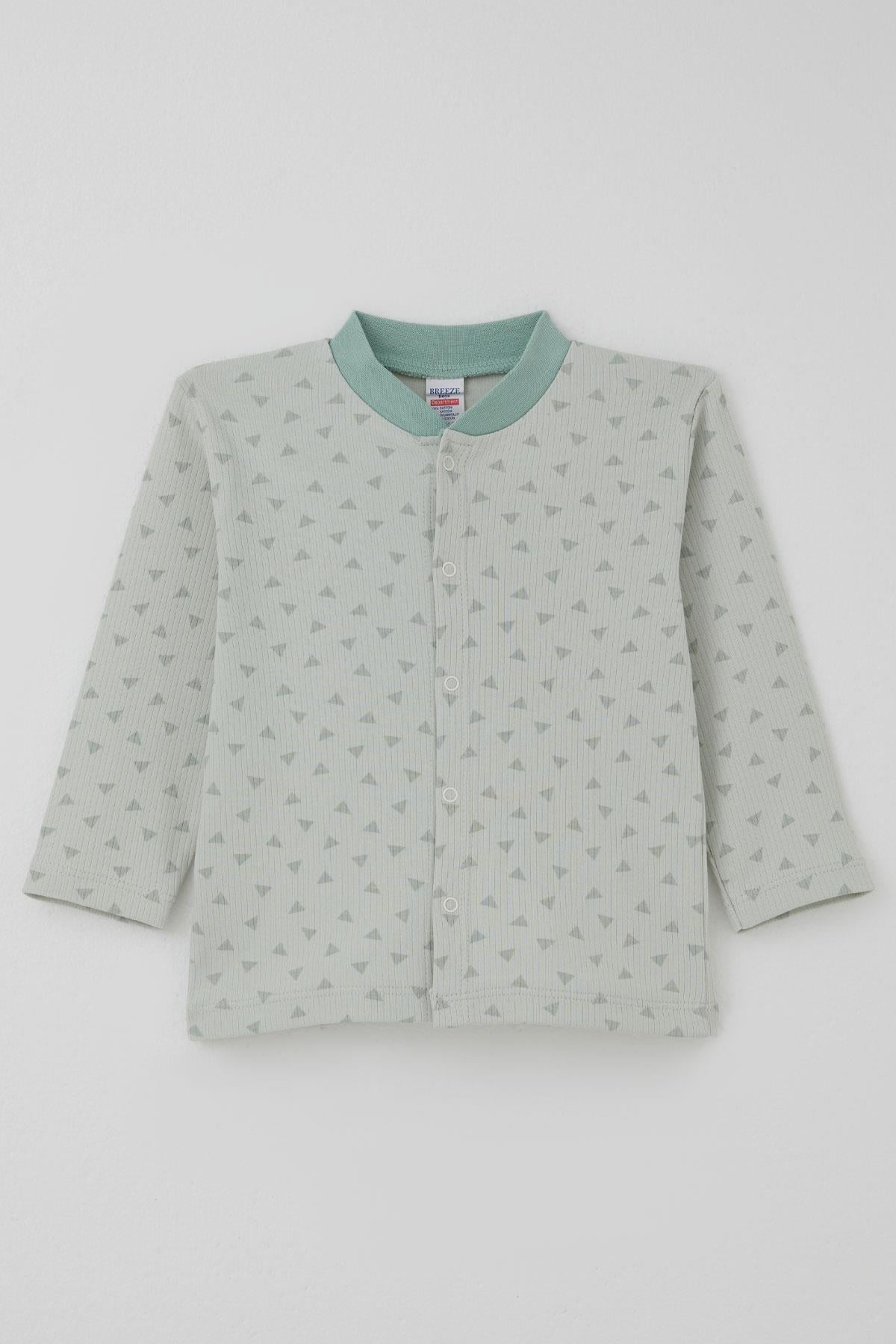 Breeze Erkek Bebek Pijama Takımı Mini Üçgenler Desenli Önden Çıtçıtlı Su Yeşili (4 Ay-1 Yaş)