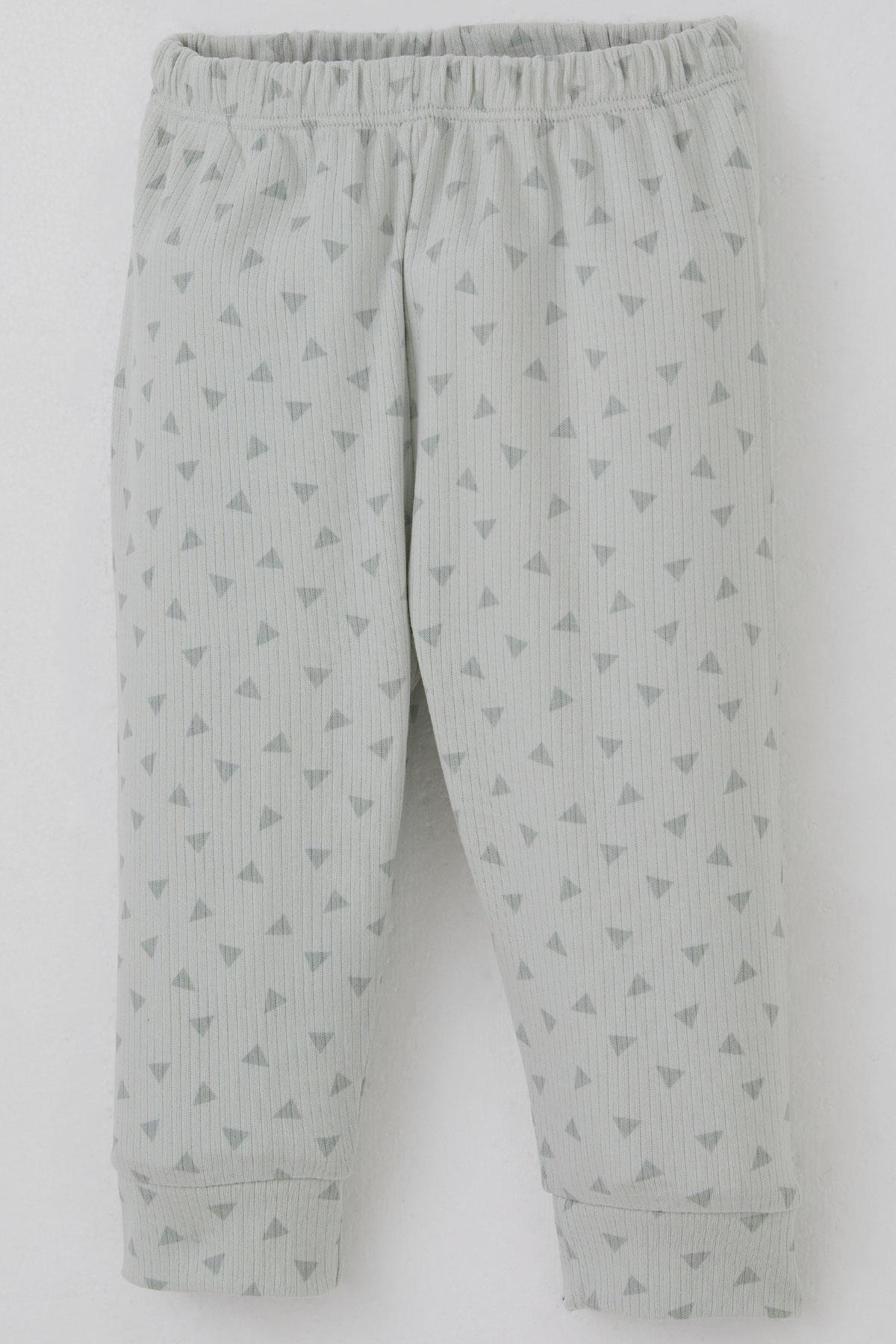 Breeze Erkek Bebek Pijama Takımı Mini Üçgenler Desenli Önden Çıtçıtlı Su Yeşili (4 Ay-1 Yaş)