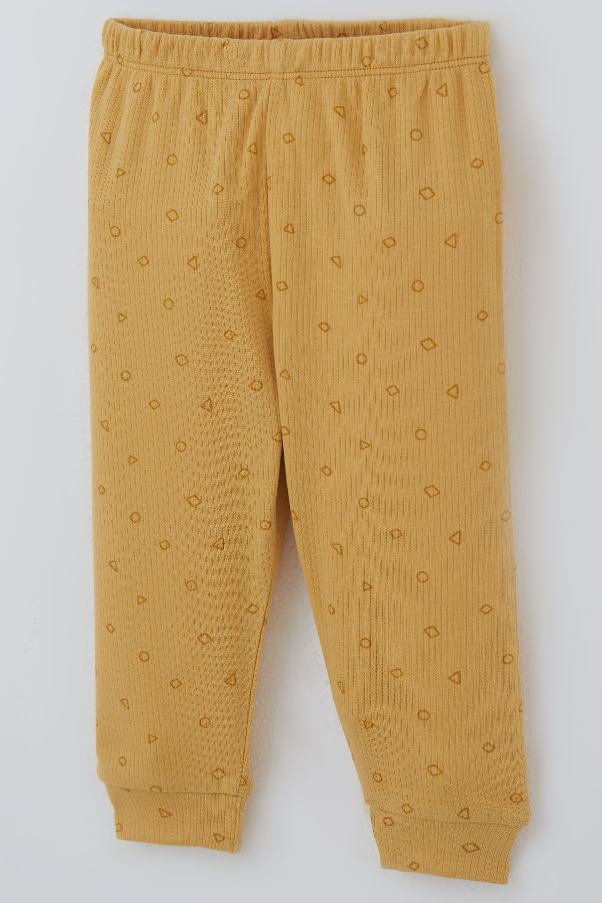 Breeze Erkek Bebek Pijama Takımı Mini Üçgenler Desenli Önden Çıtçıtlı Hardal Sarı (4 Ay-1 Yaş)