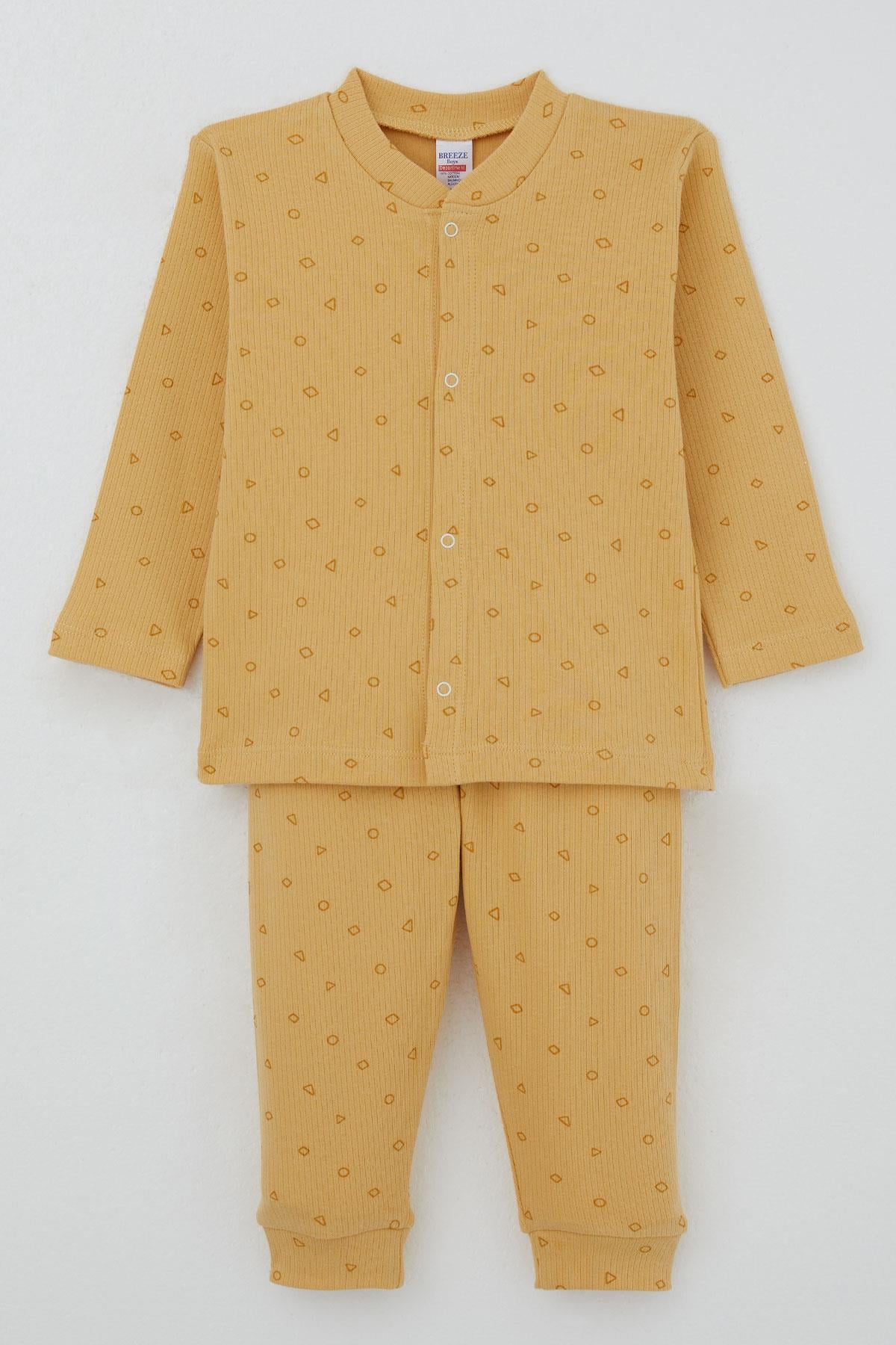 Breeze Erkek Bebek Pijama Takımı Mini Geometrik Şekiller Hardal Sarı (4 Ay-1 Yaş)
