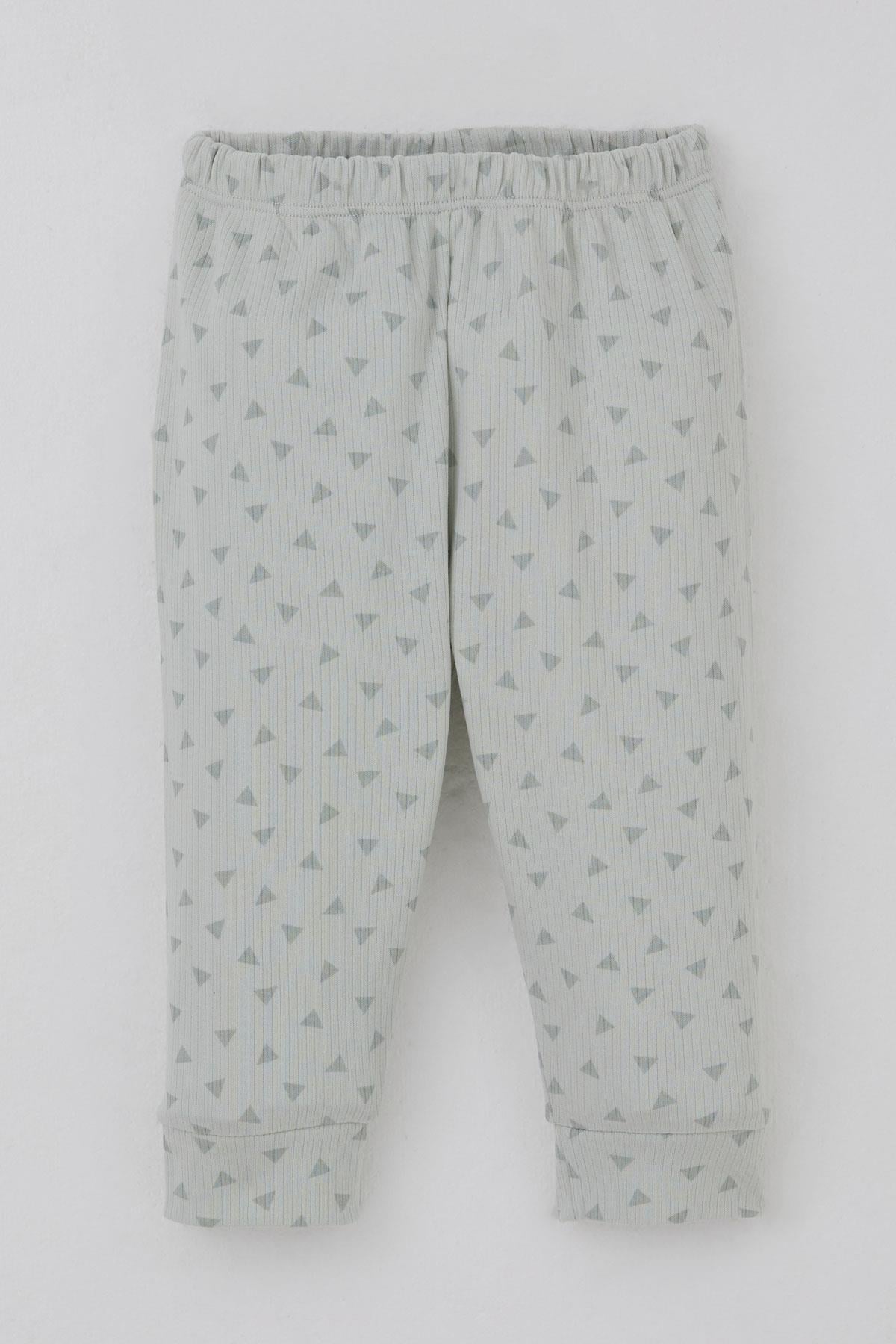 Breeze Erkek Bebek Pijama Takımı Mini Üçgenler Desenli Önden Çıtçıtlı Su Yeşili (4 Ay-1 Yaş)