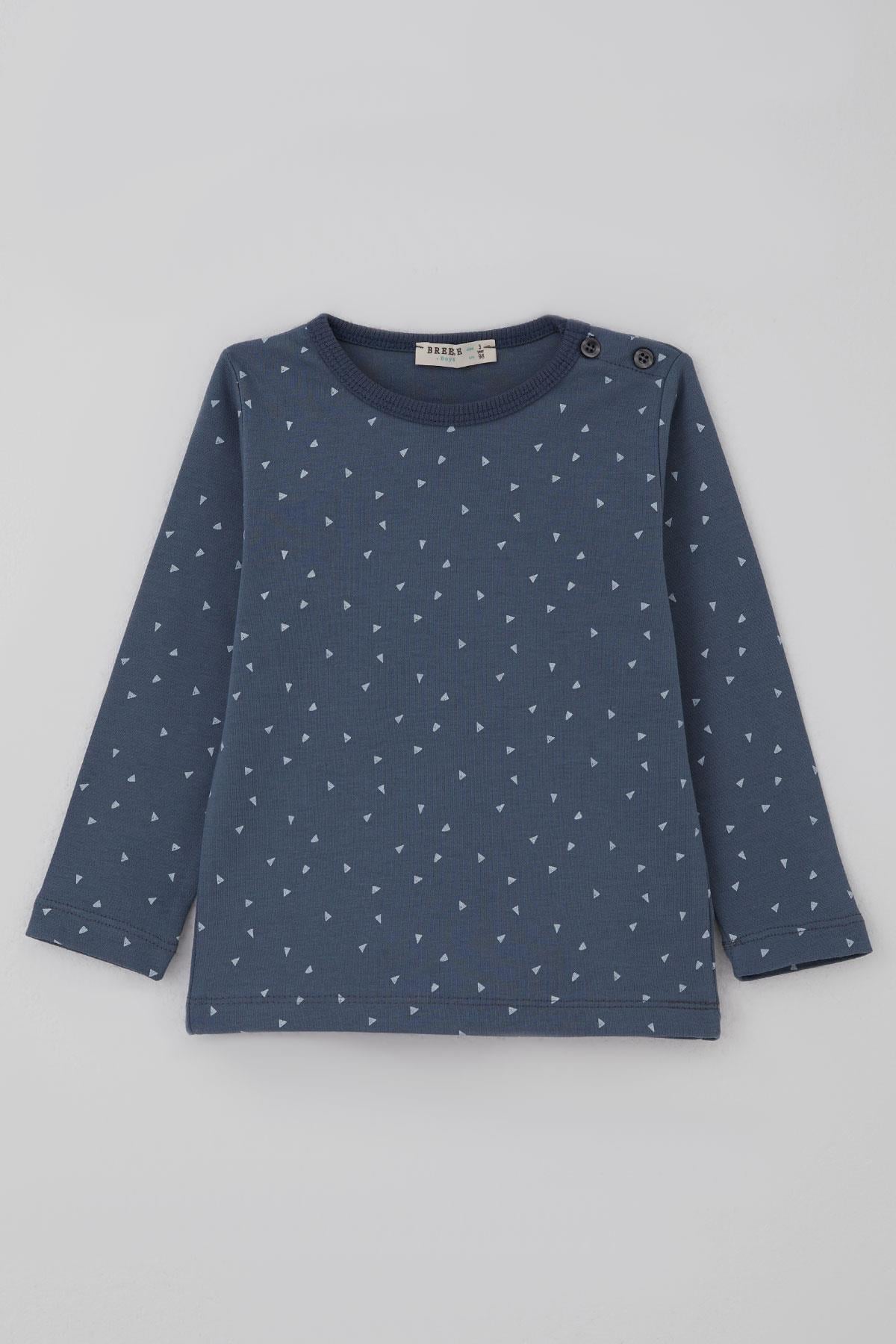 Breeze Erkek Bebek Pijama Takımı Minik Üçgenler Desenli Füme (9 Ay-3 Yaş)