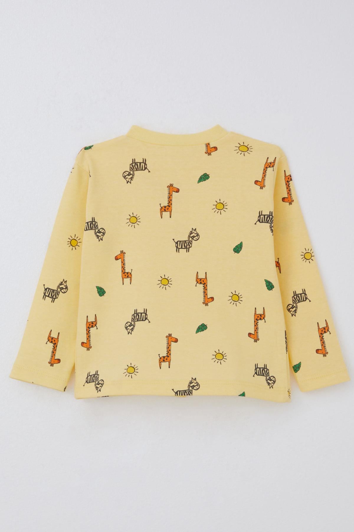 Breeze Erkek Bebek Pijama Takımı Minik Safari Temalı Hayvancık Desenli Sarı (4 Ay-1 Yaş)