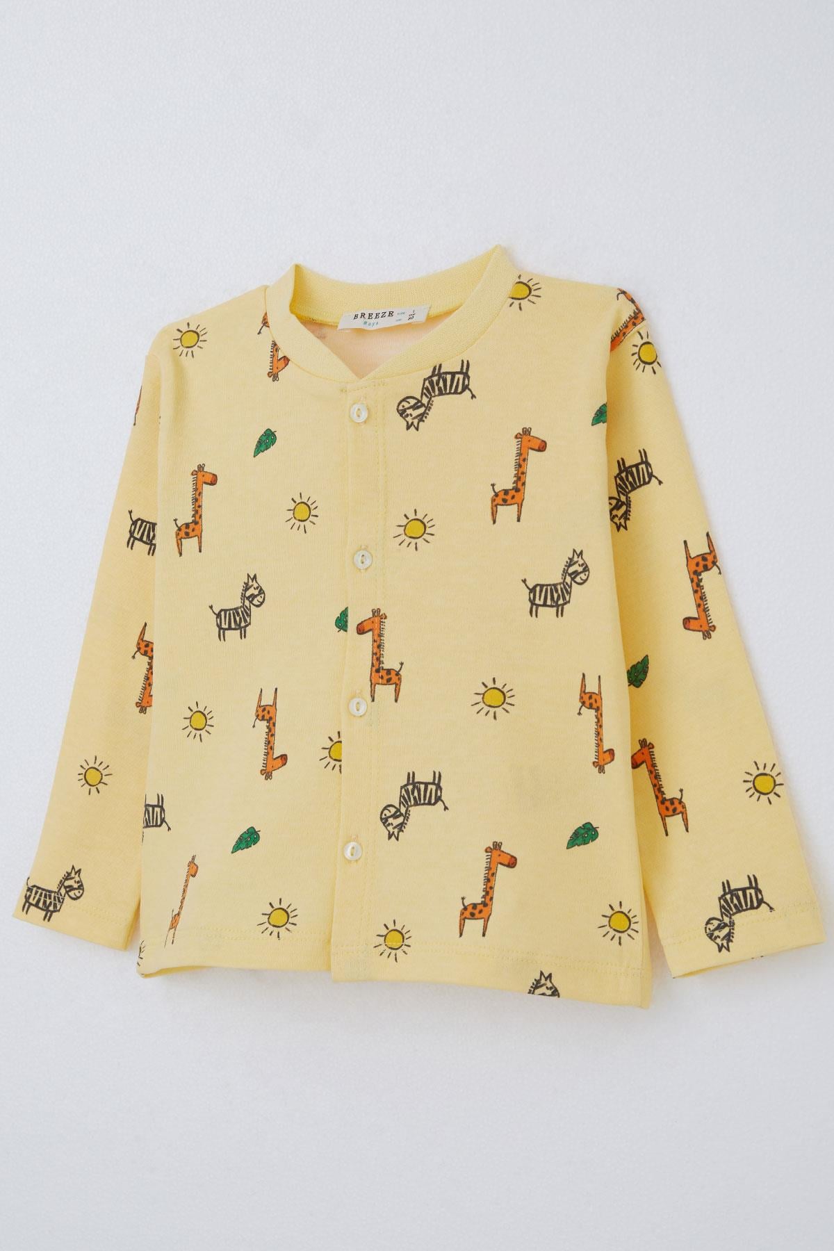 Breeze Erkek Bebek Pijama Takımı Minik Safari Temalı Hayvancık Desenli Sarı (4 Ay-1 Yaş)
