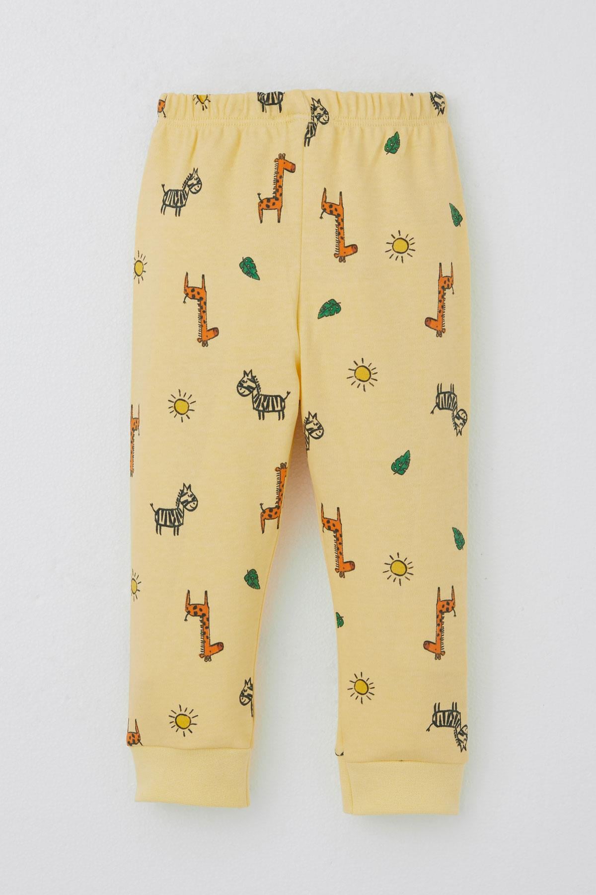 Breeze Erkek Bebek Pijama Takımı Minik Safari Temalı Hayvancık Desenli Sarı (4 Ay-1 Yaş)