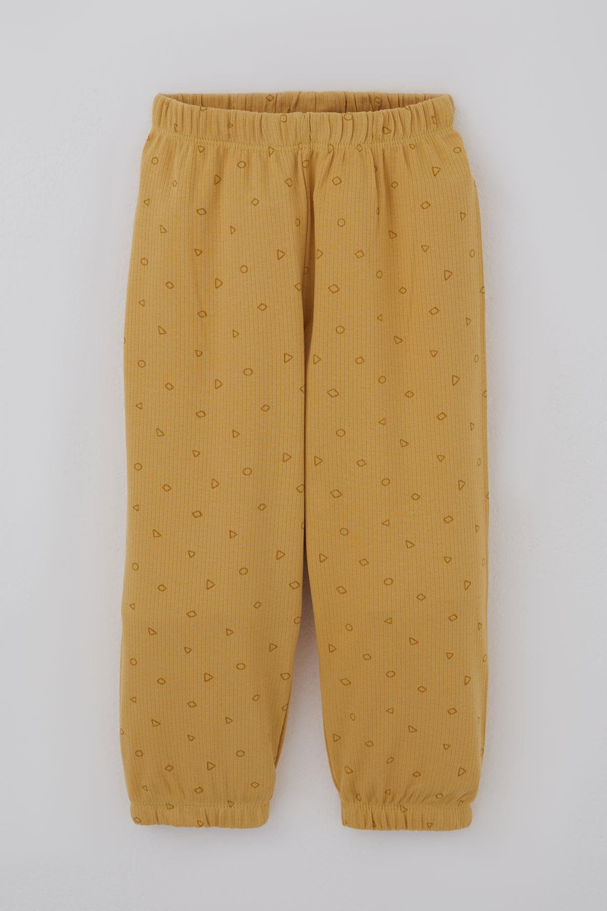 Breeze Erkek Bebek Pijama Takımı Minik Geometrik Desenler Hardal Sarı (9 Ay-3 Yaş)