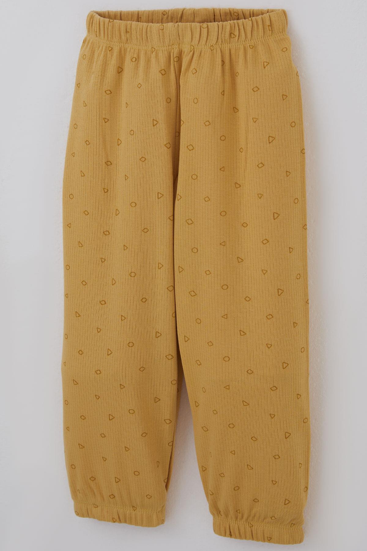 Breeze Erkek Bebek Pijama Takımı Minik Geometrik Desenler Hardal Sarı (9 Ay-3 Yaş)