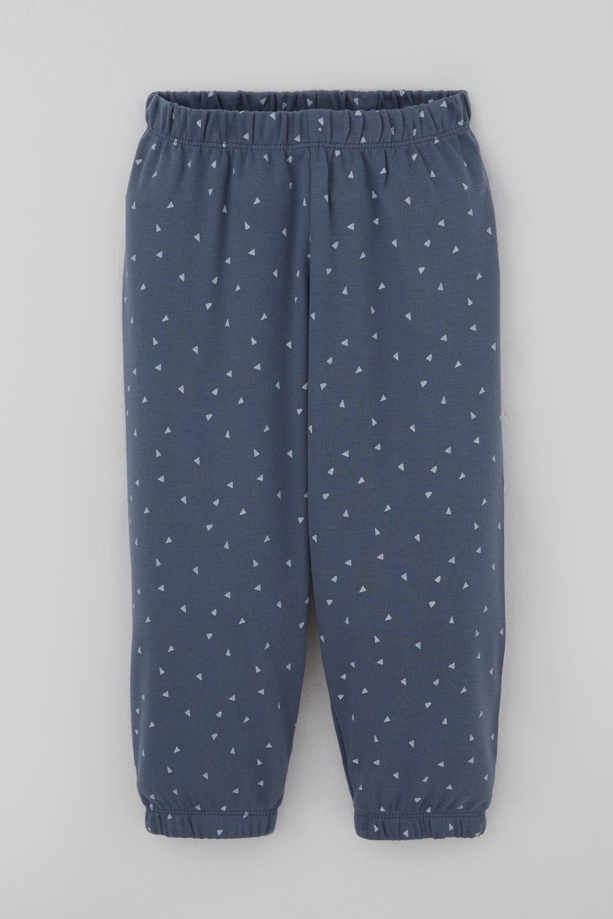 Breeze Erkek Bebek Pijama Takımı Minik Üçgenler Desenli Füme (9 Ay-3 Yaş)