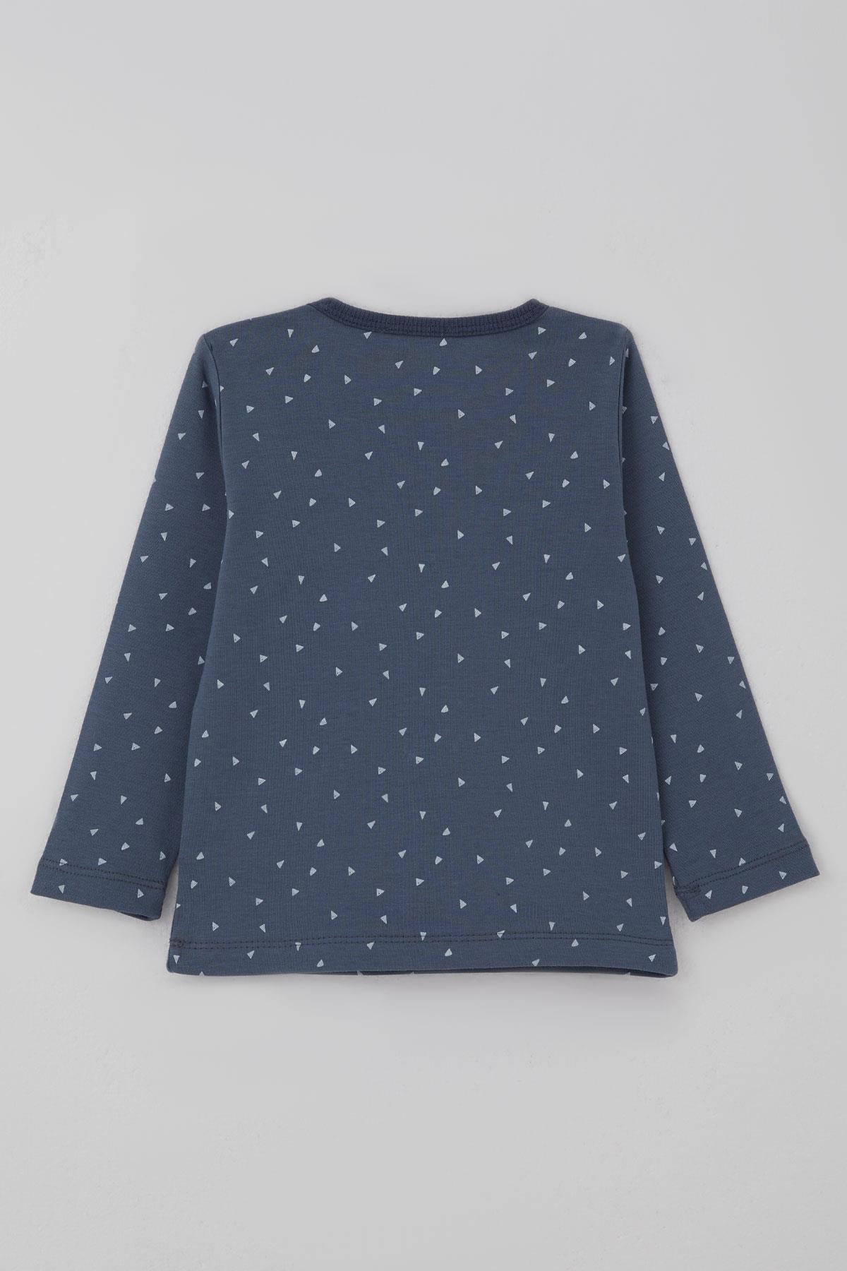 Breeze Erkek Bebek Pijama Takımı Minik Üçgenler Desenli Füme (9 Ay-3 Yaş)