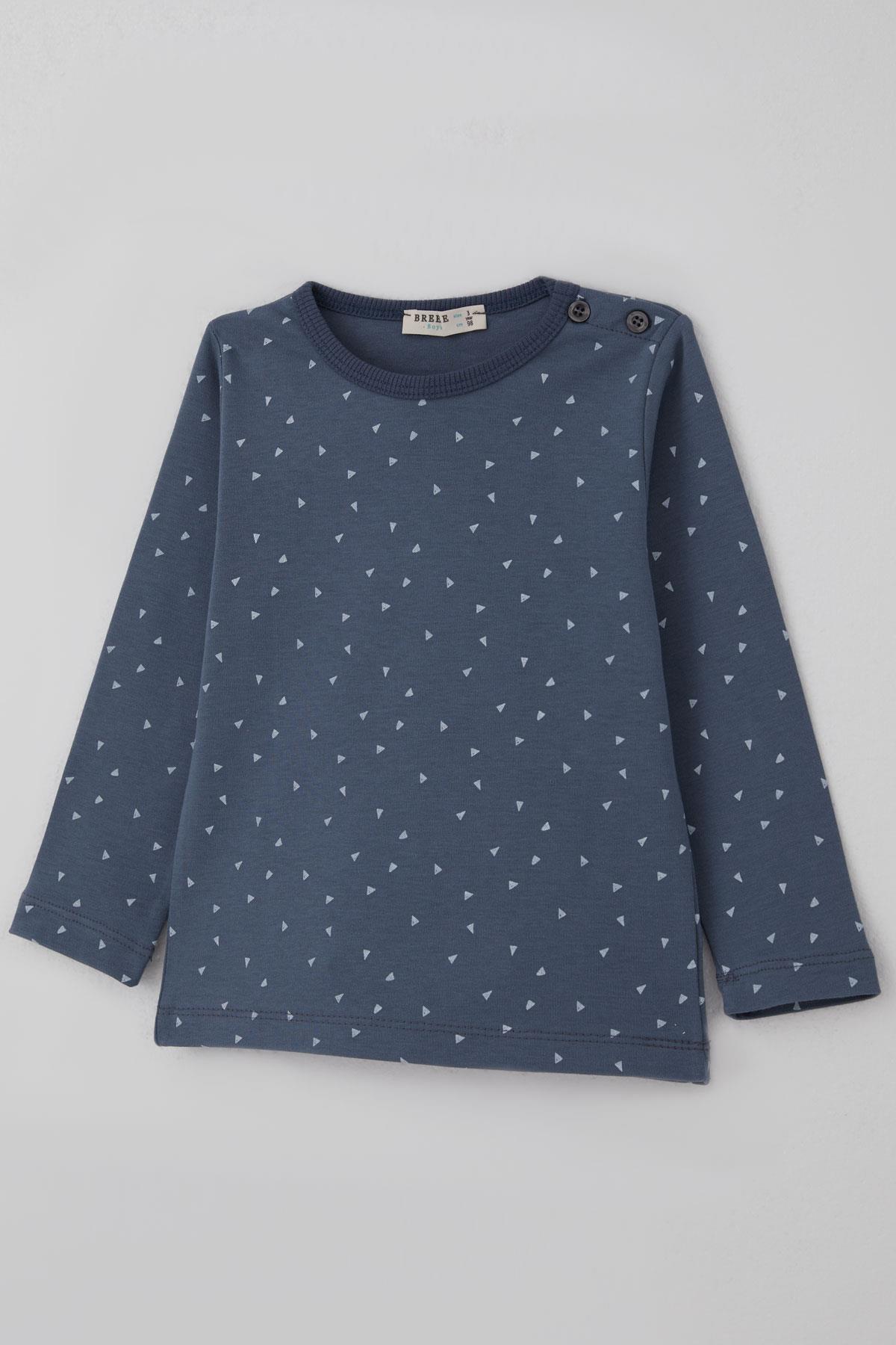 Breeze Erkek Bebek Pijama Takımı Minik Üçgenler Desenli Füme (9 Ay-3 Yaş)
