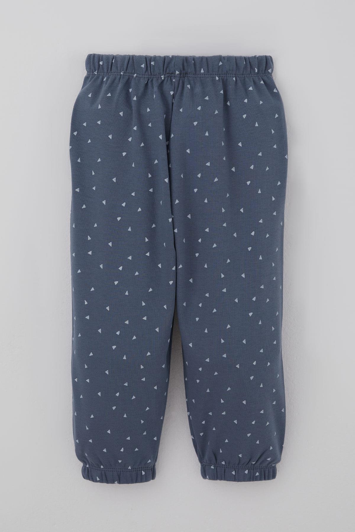 Breeze Erkek Bebek Pijama Takımı Minik Üçgenler Desenli Füme (9 Ay-3 Yaş)