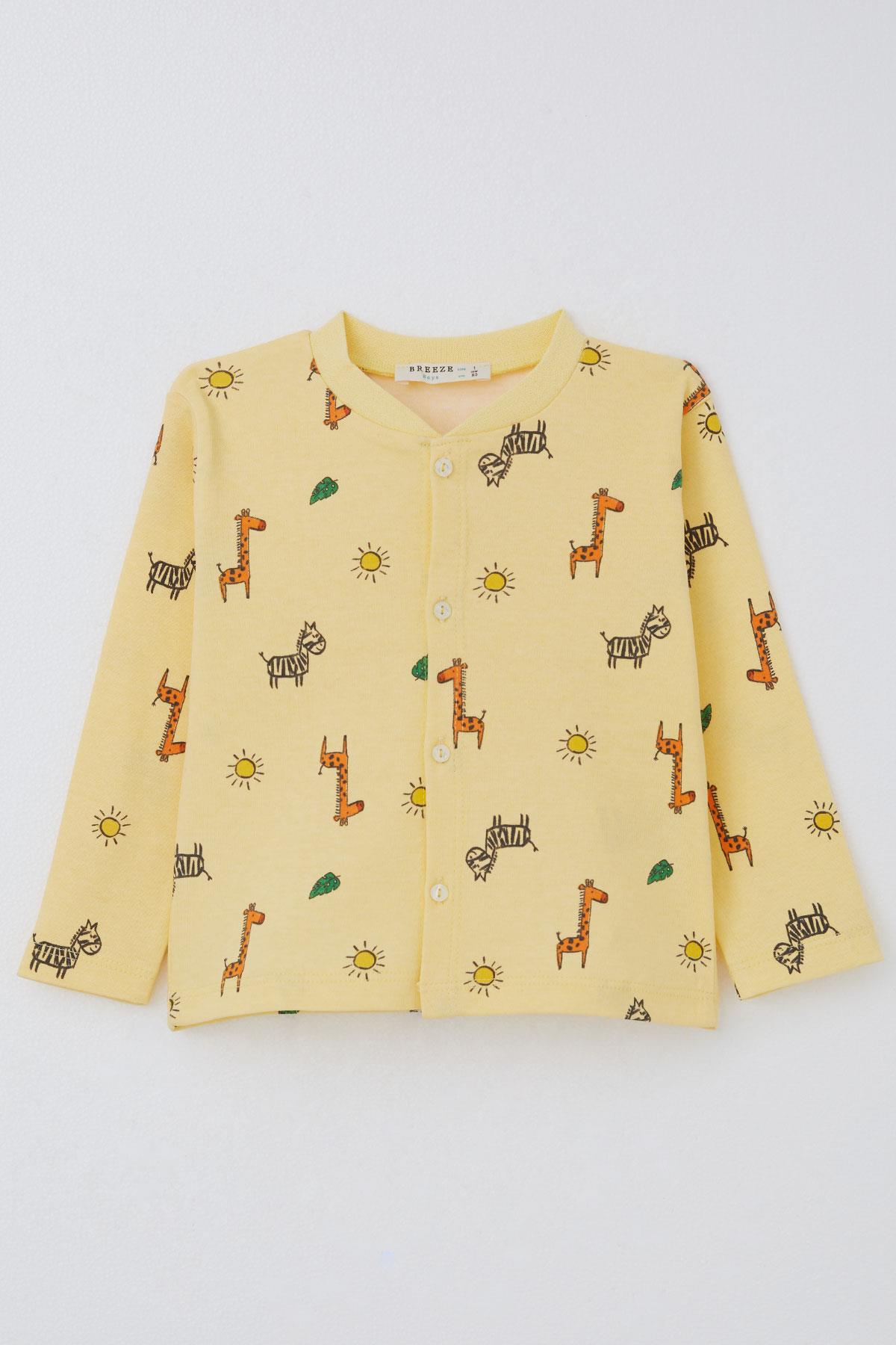 Breeze Erkek Bebek Pijama Takımı Minik Safari Temalı Hayvancık Desenli Sarı (4 Ay-1 Yaş)