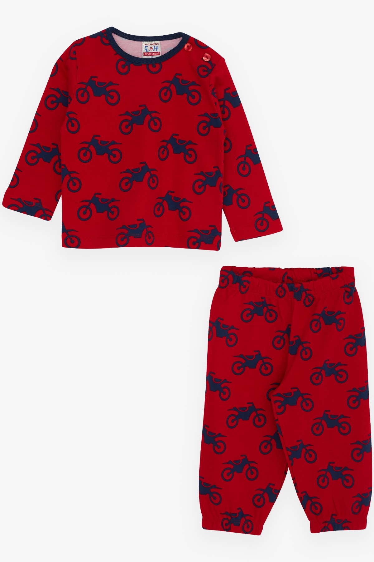 Breeze Erkek Bebek Pijama Takımı Motorsiklet Baskılı Kırmızı (9 Ay-1 Yaş)