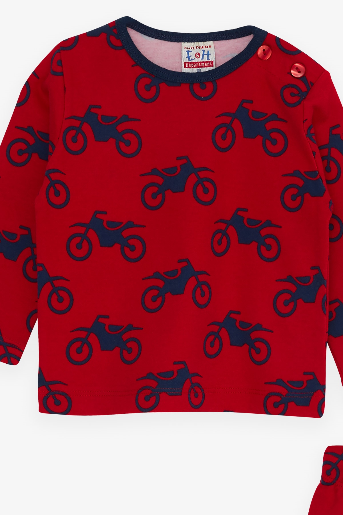 Breeze Erkek Bebek Pijama Takımı Motorsiklet Baskılı Kırmızı (9 Ay-1 Yaş)