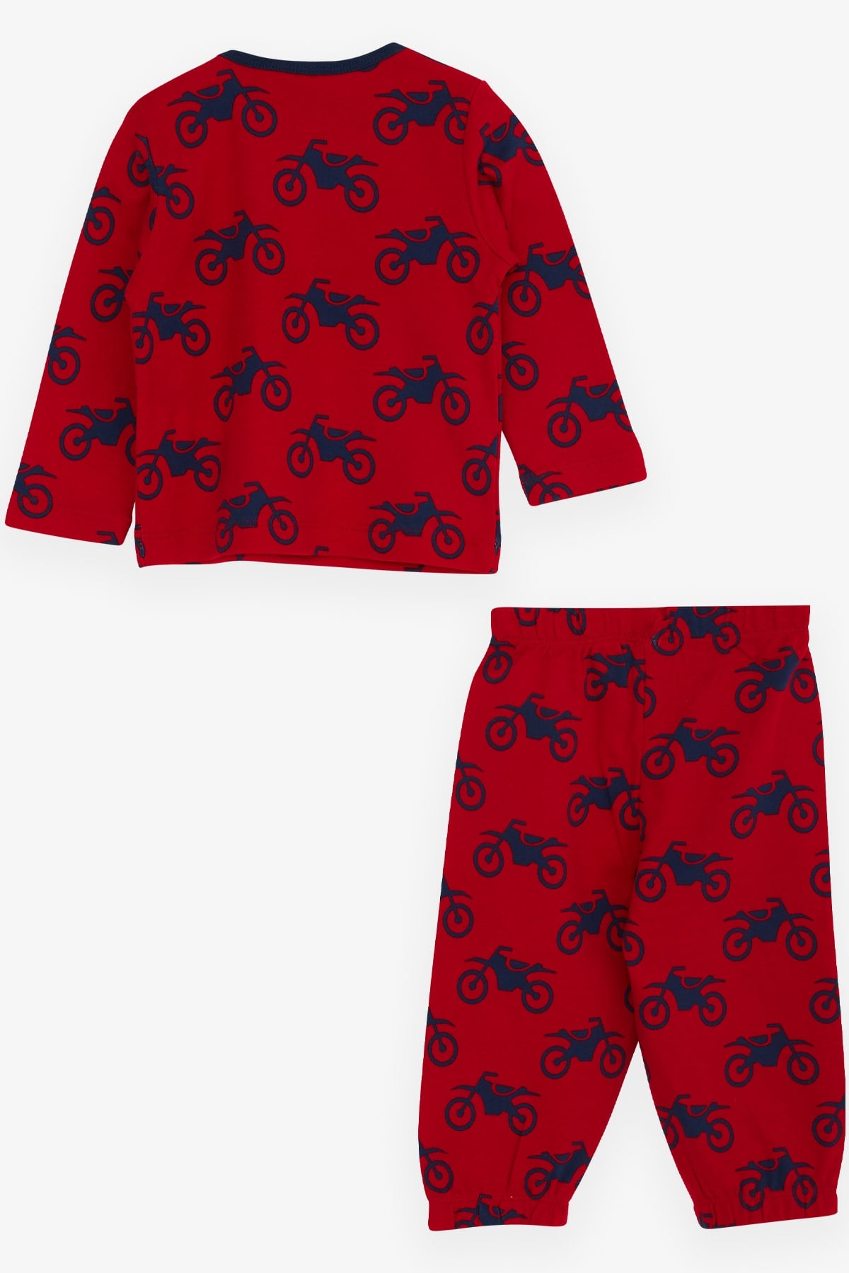 Breeze Erkek Bebek Pijama Takımı Motorsiklet Baskılı Kırmızı (9 Ay-1 Yaş)