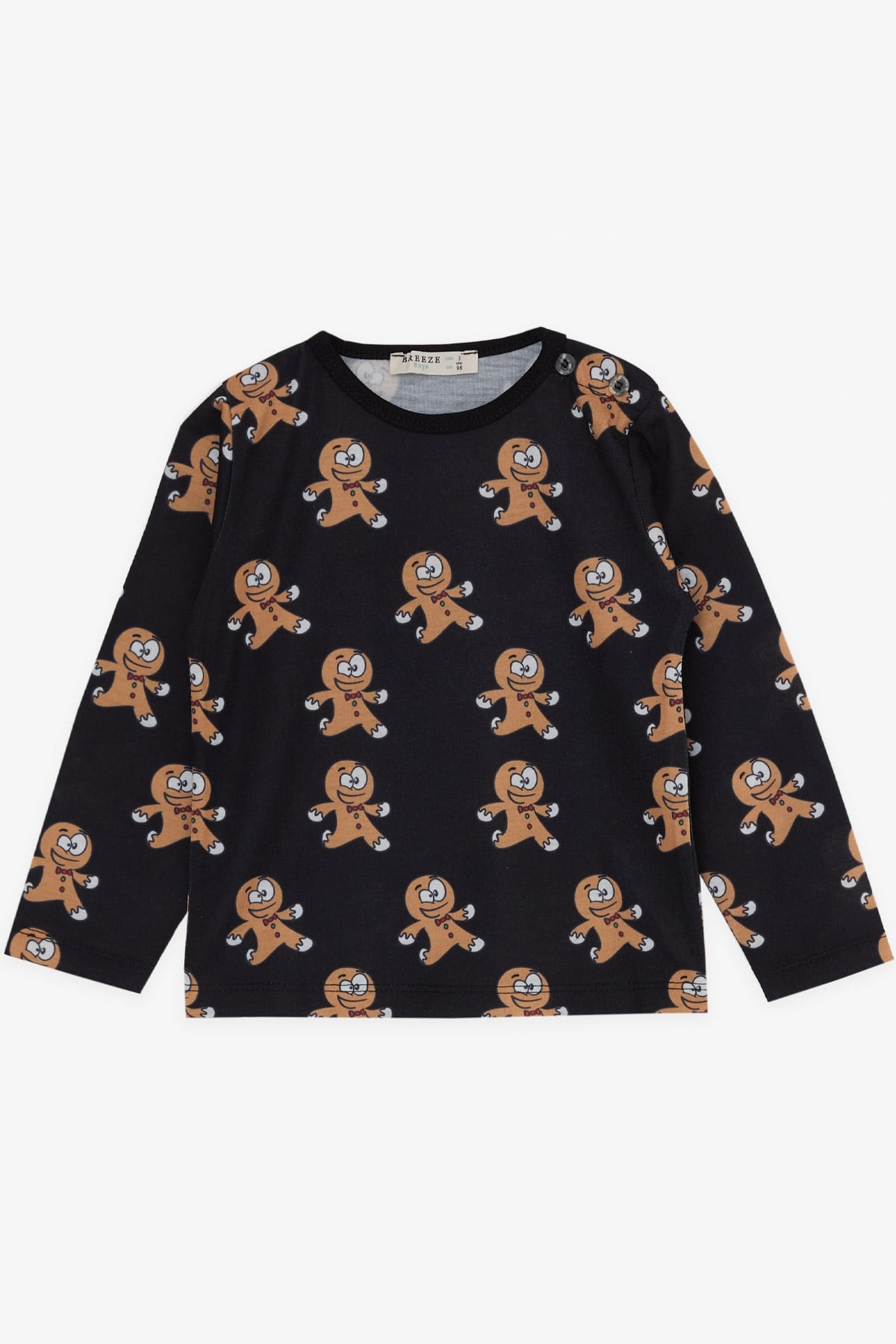 Breeze Erkek Bebek Pijama Takımı Neşeli Kurabiyecik Desenli Siyah (9 Ay-3 Yaş)