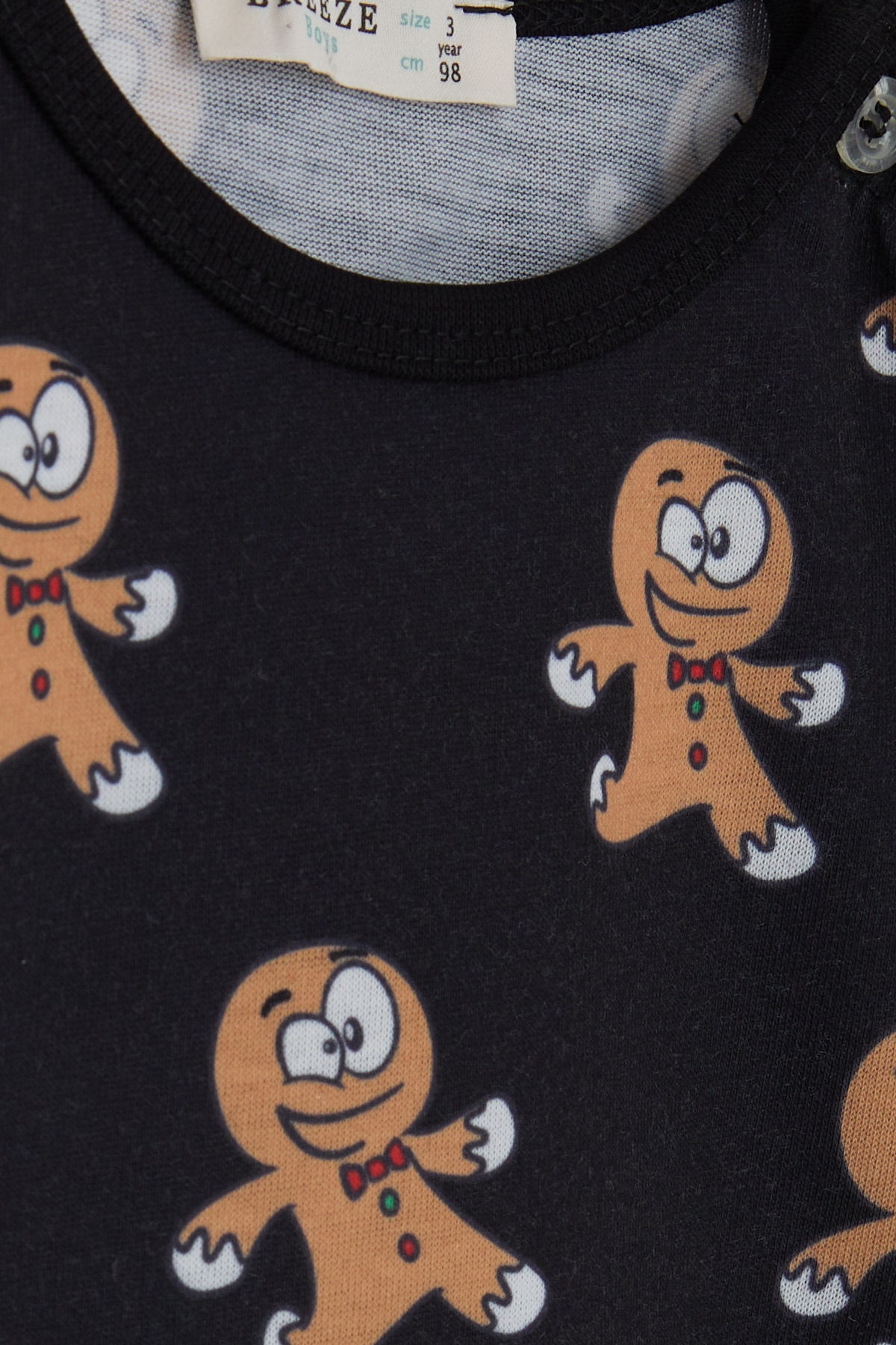 Breeze Erkek Bebek Pijama Takımı Neşeli Kurabiyecik Desenli Siyah (9 Ay-3 Yaş)