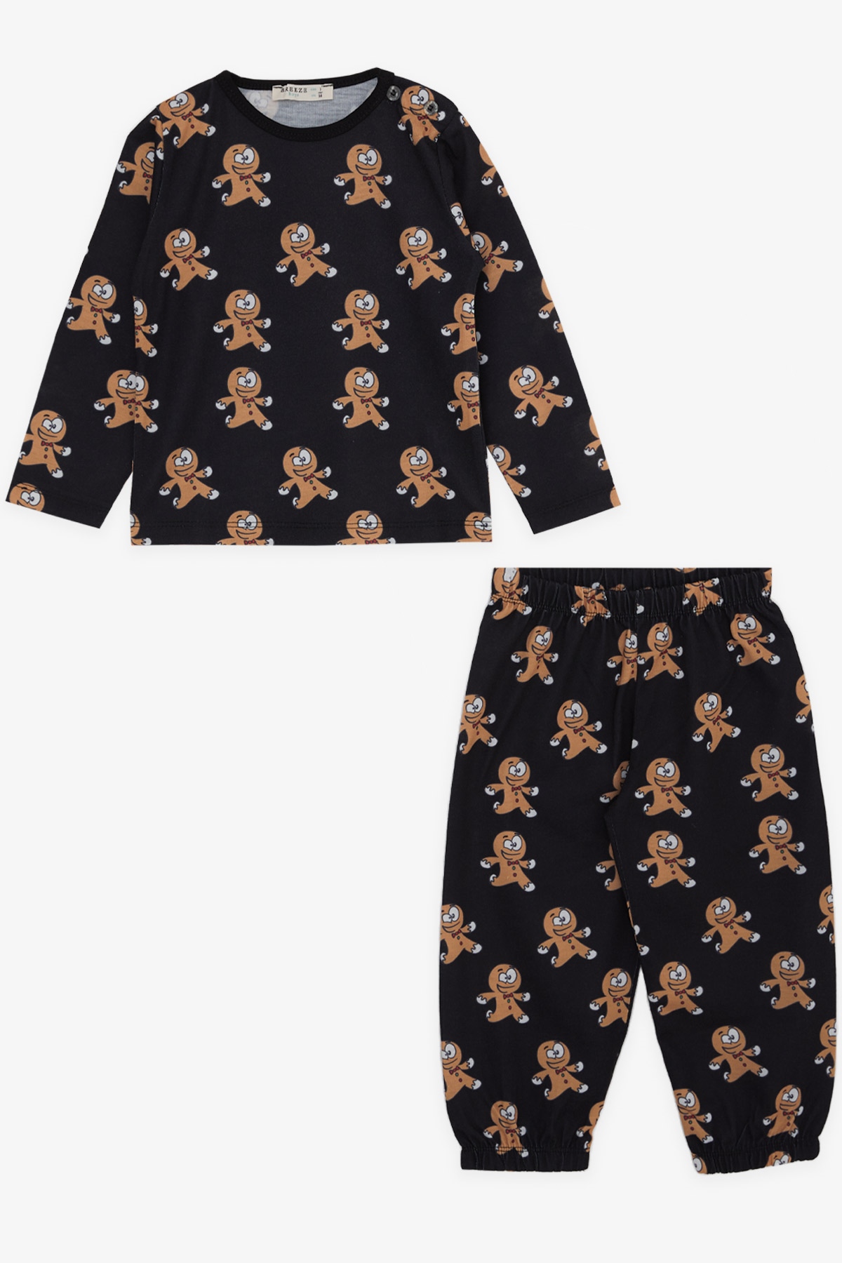 Breeze Erkek Bebek Pijama Takımı Neşeli Kurabiyecik Desenli Siyah (9 Ay-3 Yaş)