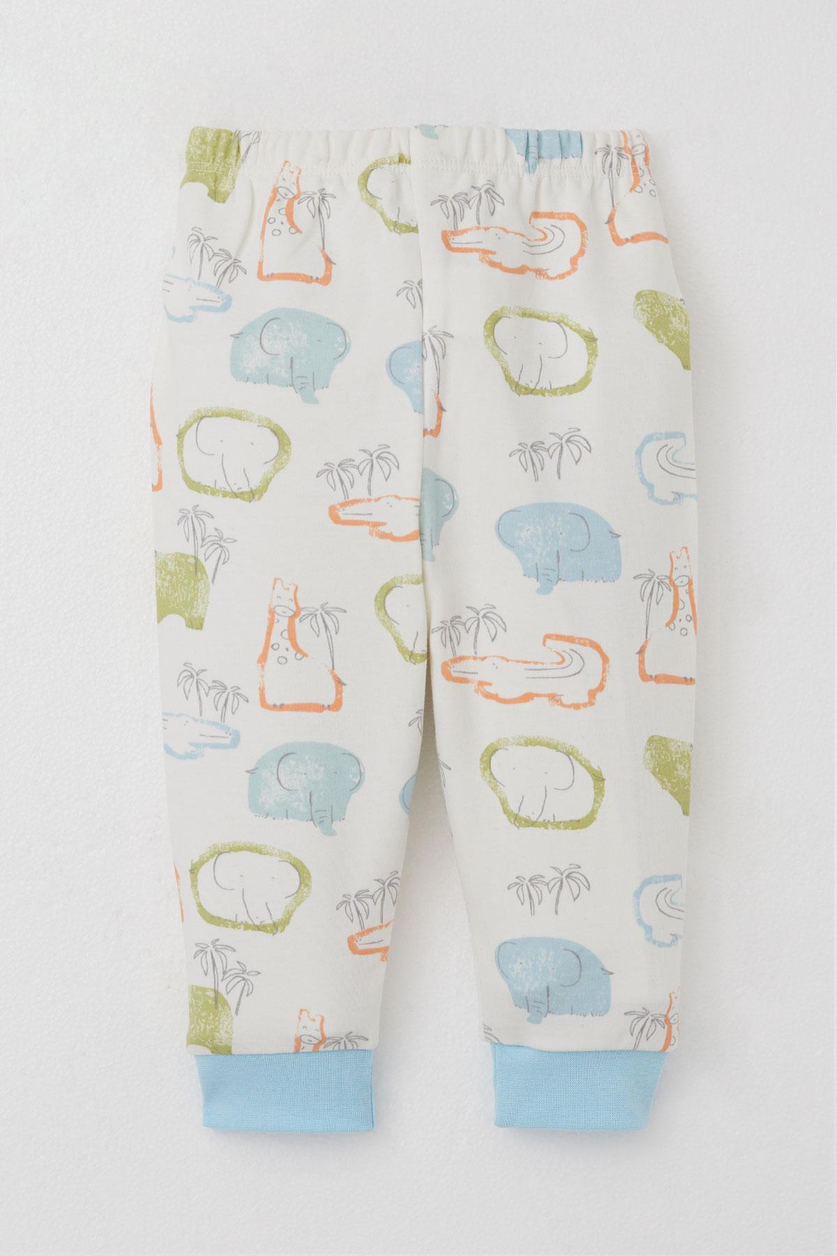 Breeze Erkek Bebek Pijama Takımı Omuzdan Patlı Safari Temalı Hayvancıklar Desenli Ekru (4 Ay-1 Yaş)