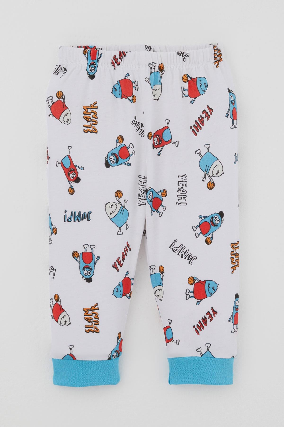 Breeze Erkek Bebek Pijama Takımı Omuzdan Patlı Mini Basket Yıldızı Beyaz (4 Ay-1 Yaş)