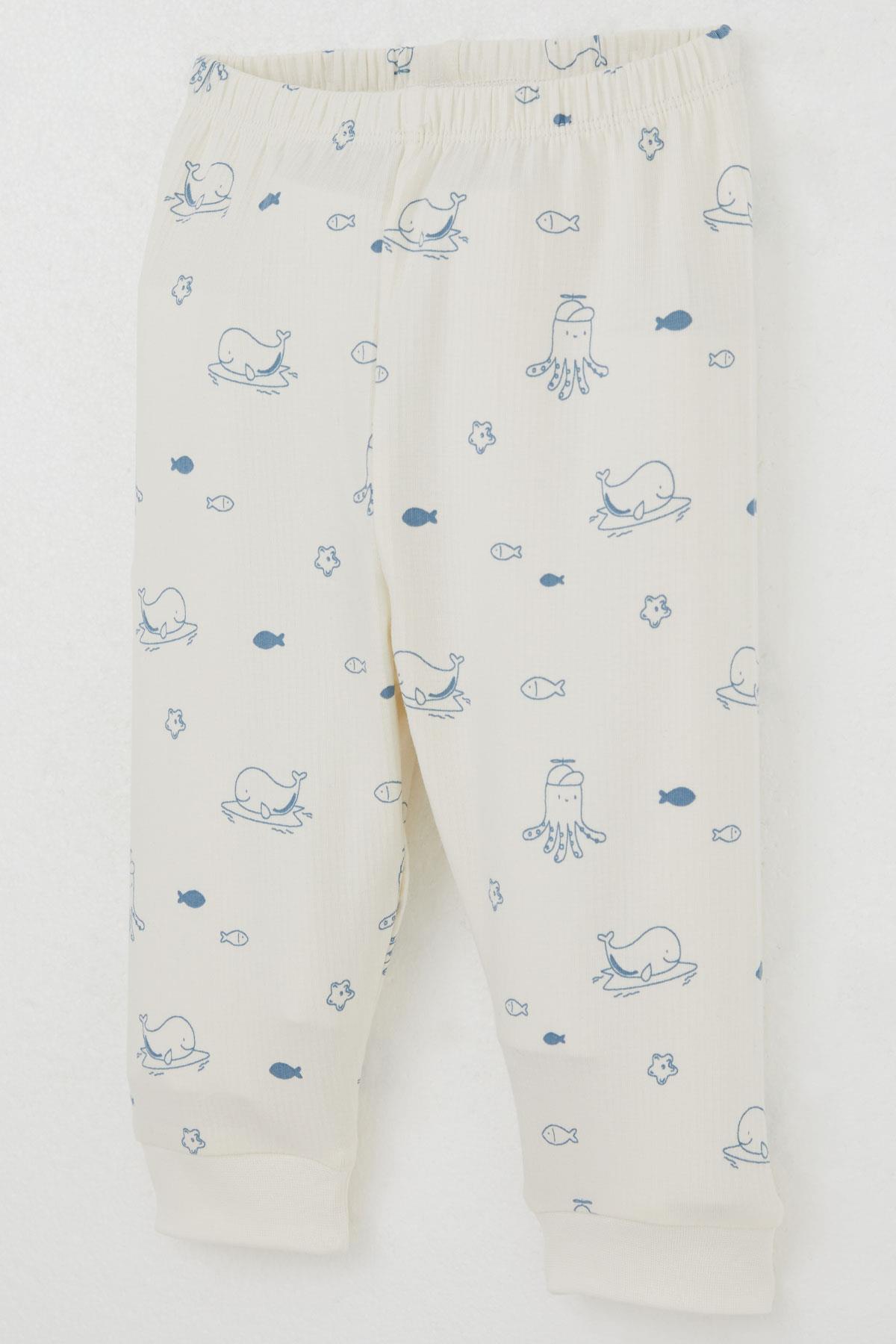 Breeze Erkek Bebek Pijama Takımı Omuzdan Patlı Sevimli Deniz Hayvanları Desenli Krem (4 Ay-1 Yaş)