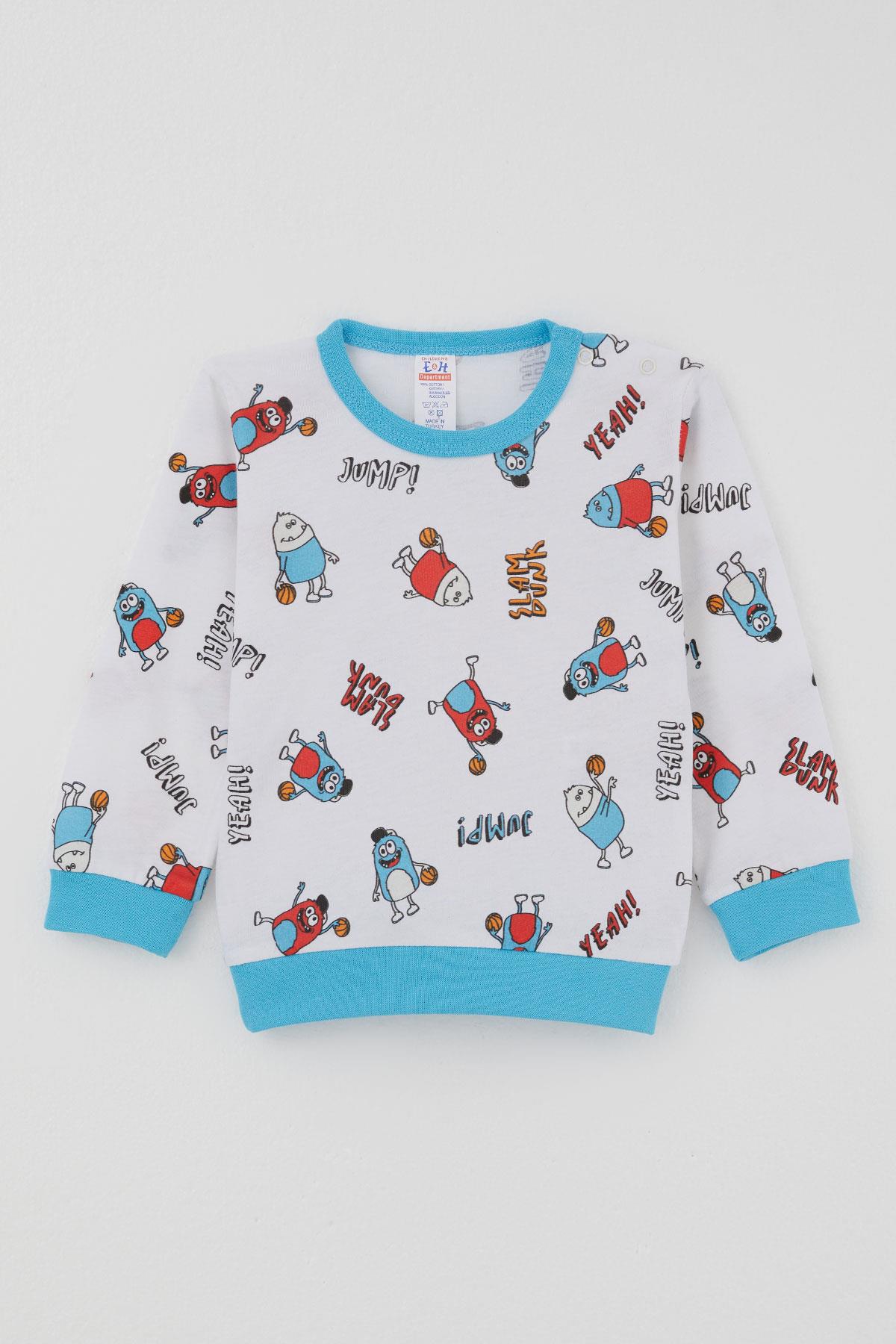Breeze Erkek Bebek Pijama Takımı Omuzdan Patlı Mini Basket Yıldızı Beyaz (4 Ay-1 Yaş)