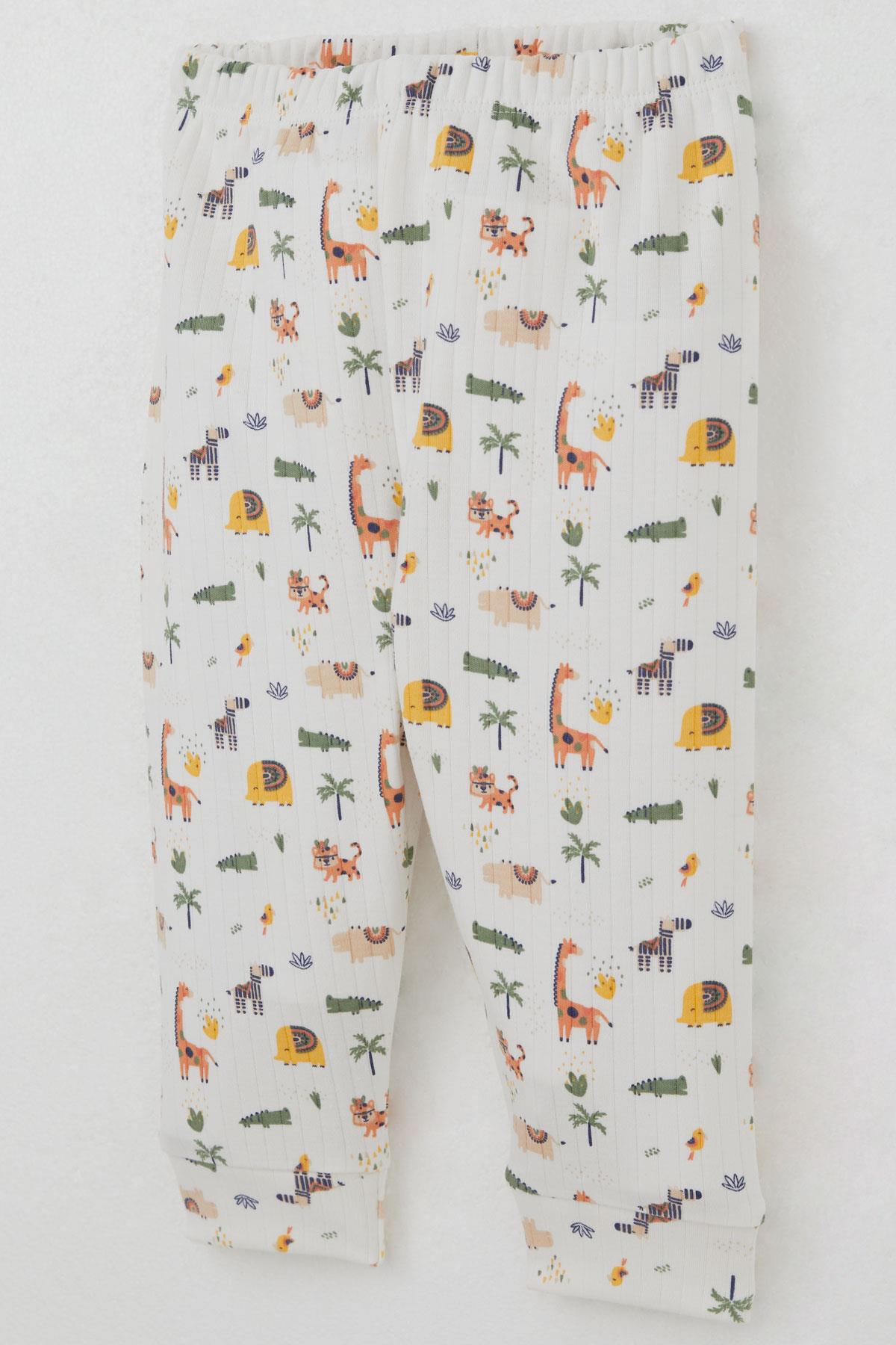 Breeze Erkek Bebek Pijama Takımı Omuzdan Patlı Bebek Hayvanat Bahçesi Ekru (4 Ay-1 Yaş)