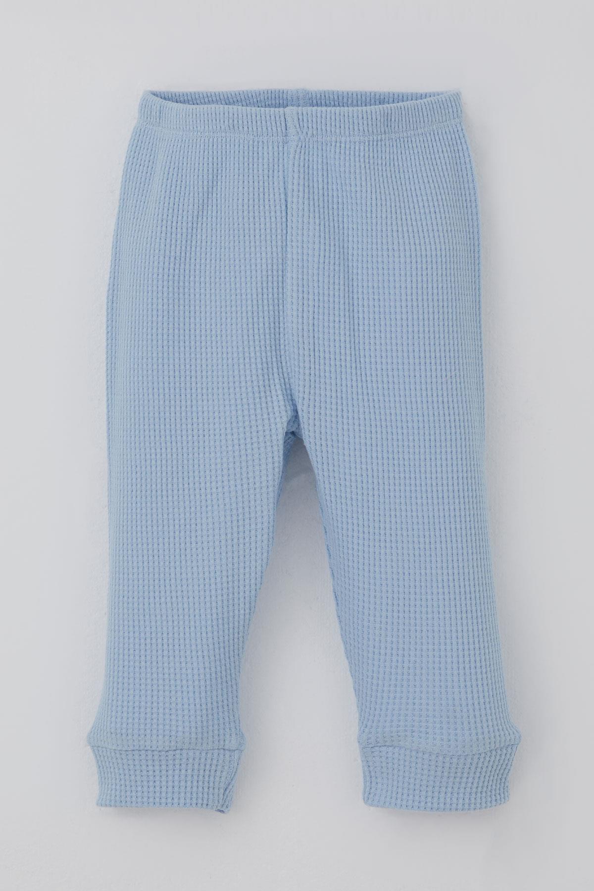 Breeze Erkek Bebek Pijama Takımı Omuzdan Patlı Kanguru Cepli Gülenyüz Armalı Açık Mavi (4 Ay-1 Yaş)