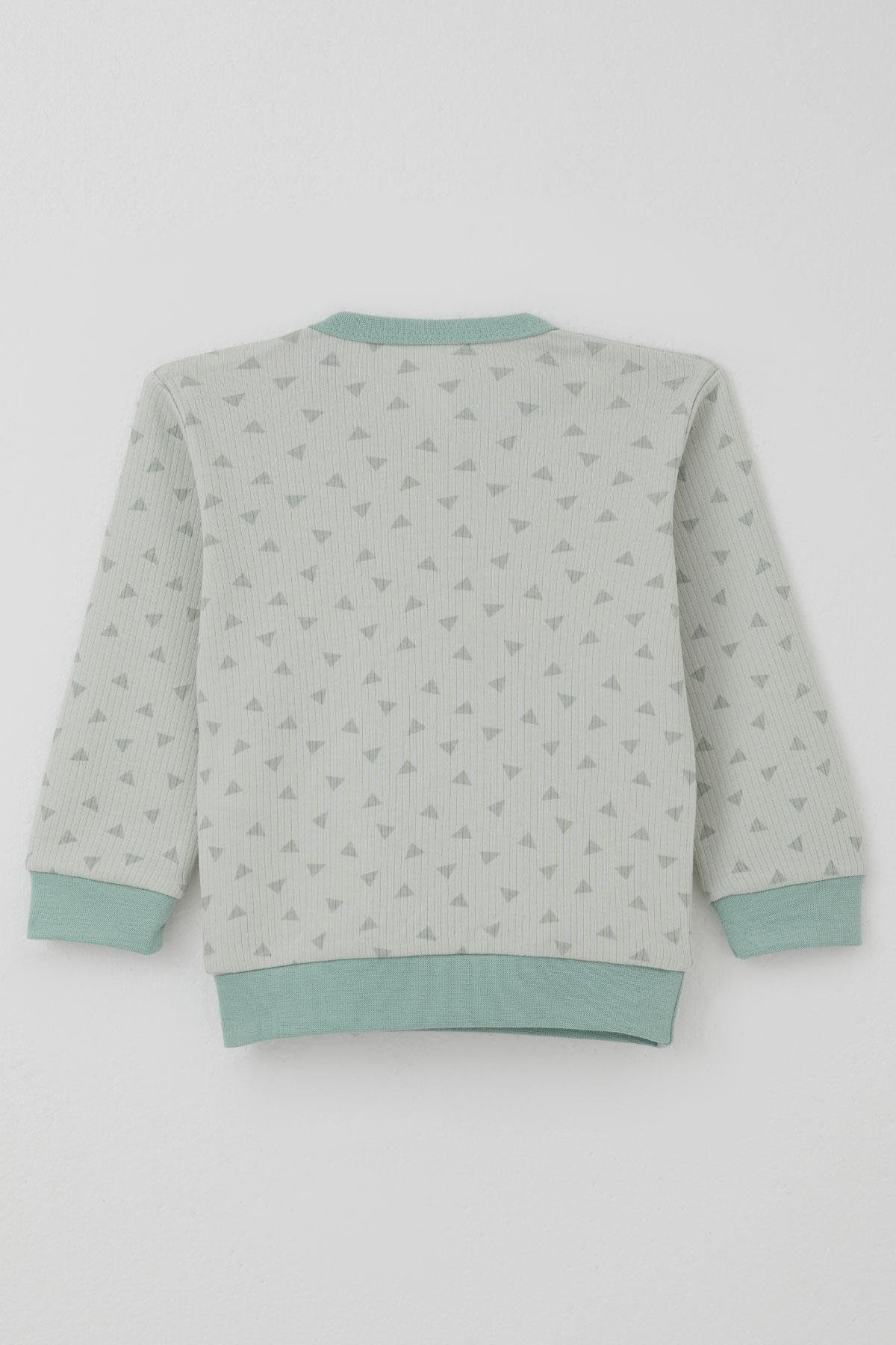 Breeze Erkek Bebek Pijama Takımı Omuzdan Patlı Mini Üçgenler Desenli Su Yeşili (4 Ay-1 Yaş)