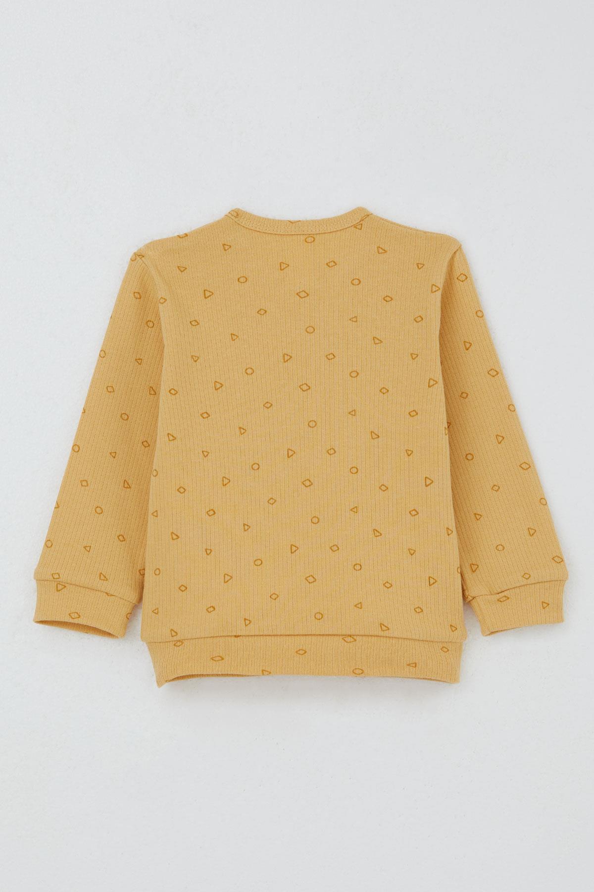 Breeze Erkek Bebek Pijama Takımı Omuzdan Patlı Mini Geometrik Şekiller Hardal Sarı (4 Ay-1 Yaş)