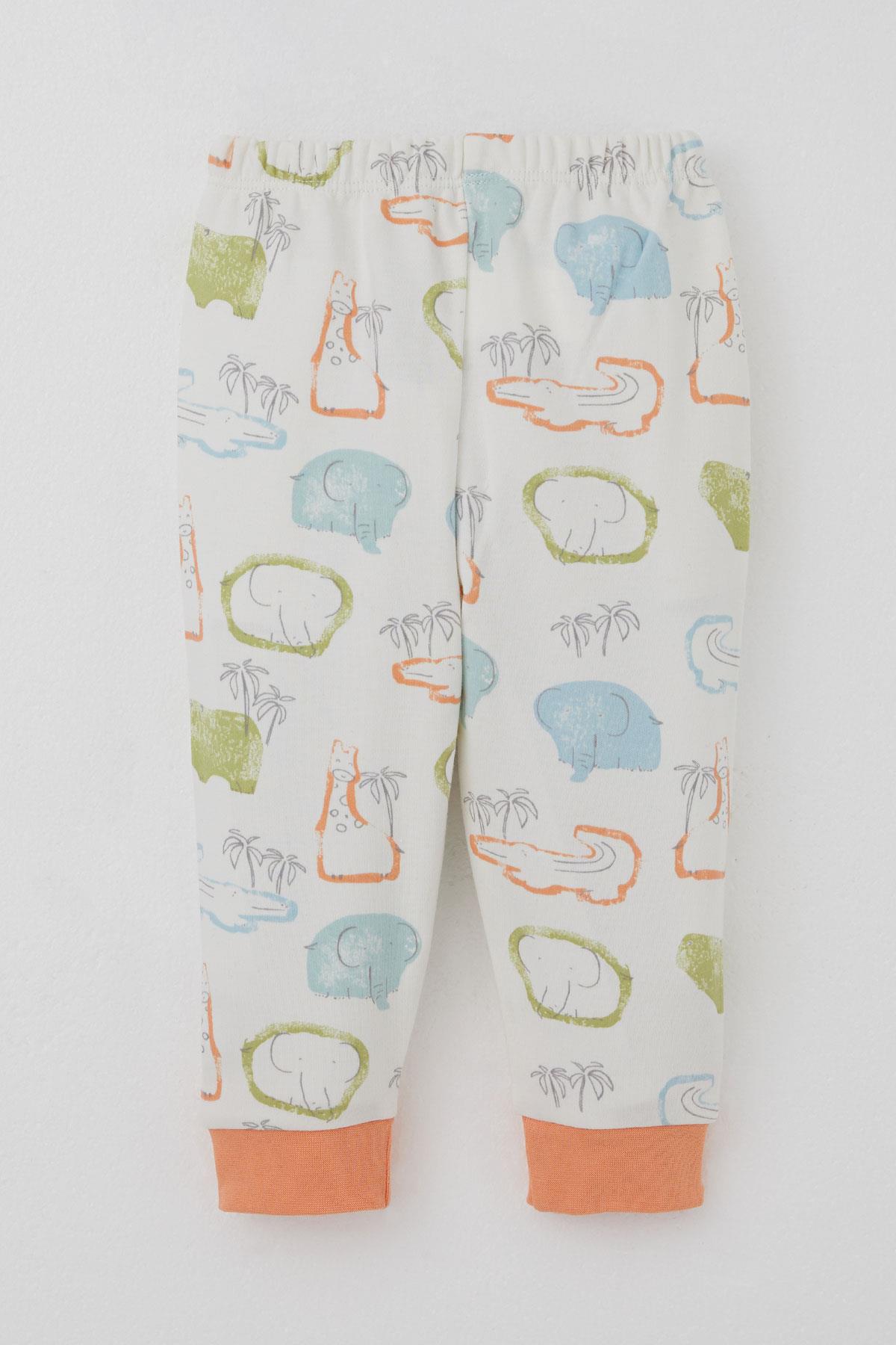 Breeze Erkek Bebek Pijama Takımı Omuzdan Patlı Safari Temalı Hayvancıklar Desenli Ekru (4 Ay-1 Yaş)