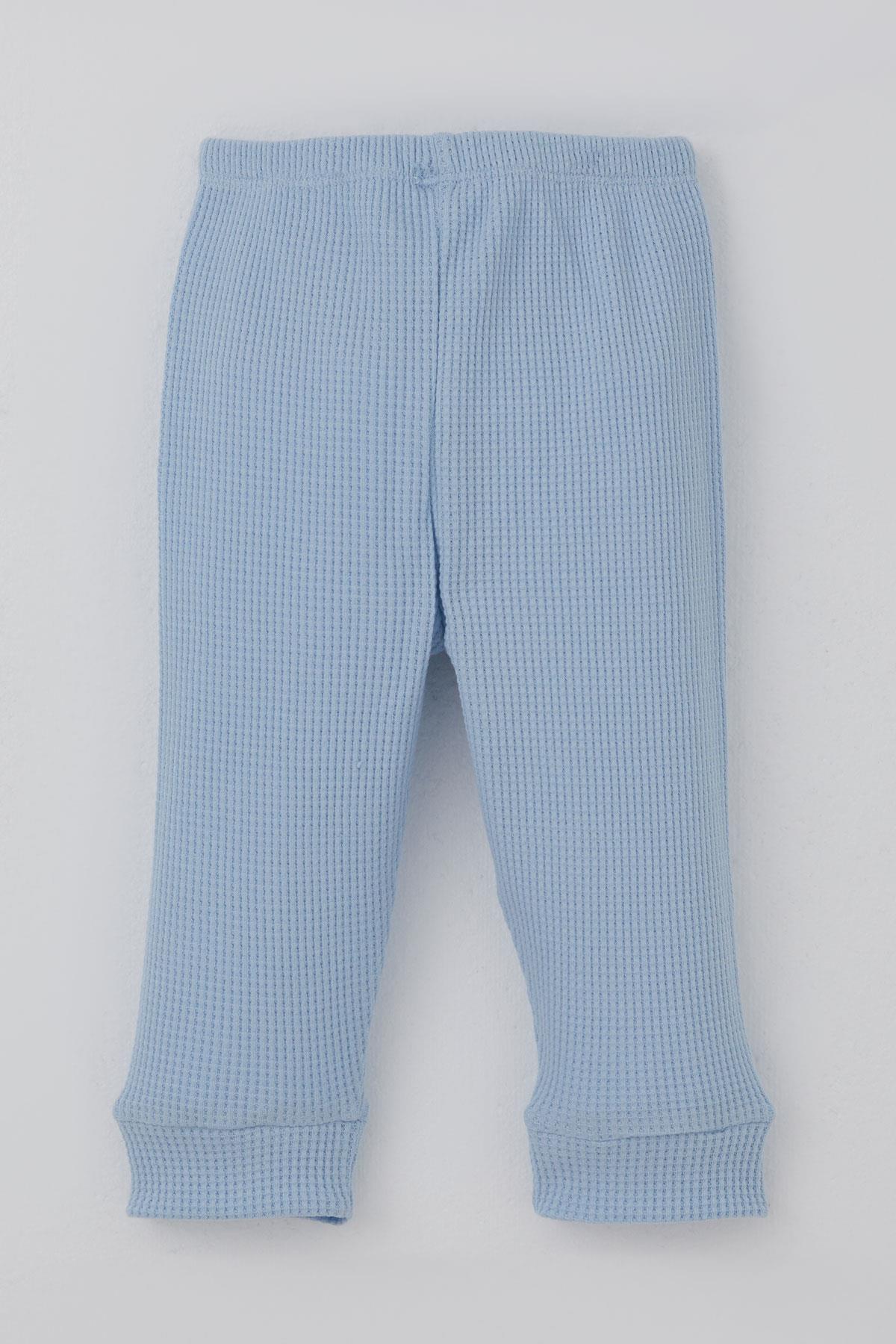 Breeze Erkek Bebek Pijama Takımı Omuzdan Patlı Kanguru Cepli Gülenyüz Armalı Açık Mavi (4 Ay-1 Yaş)