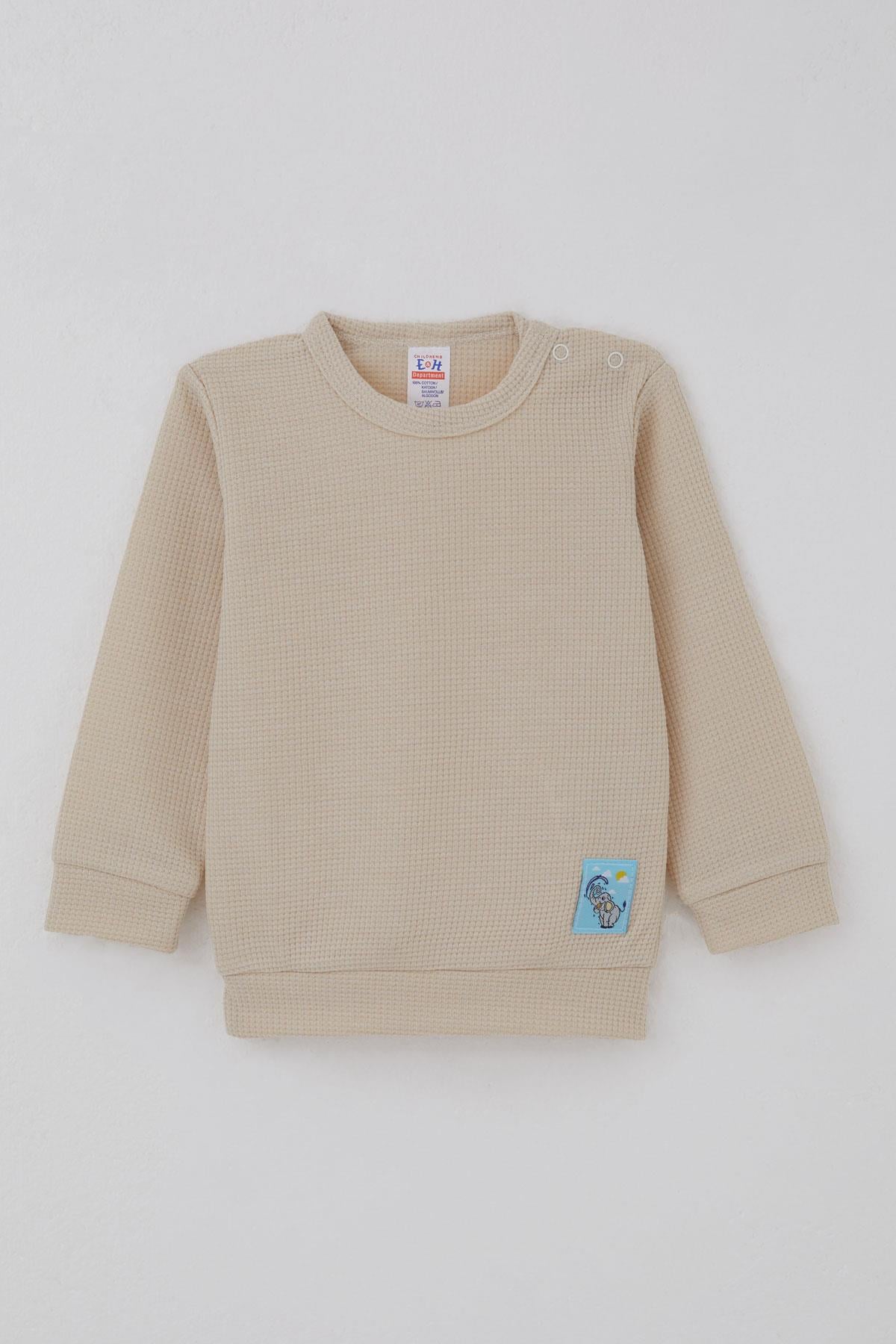 Breeze Erkek Bebek Pijama Takımı Omuzdan Patlı Sevimli Fil Armalı Taş (4 Ay-1 Yaş)