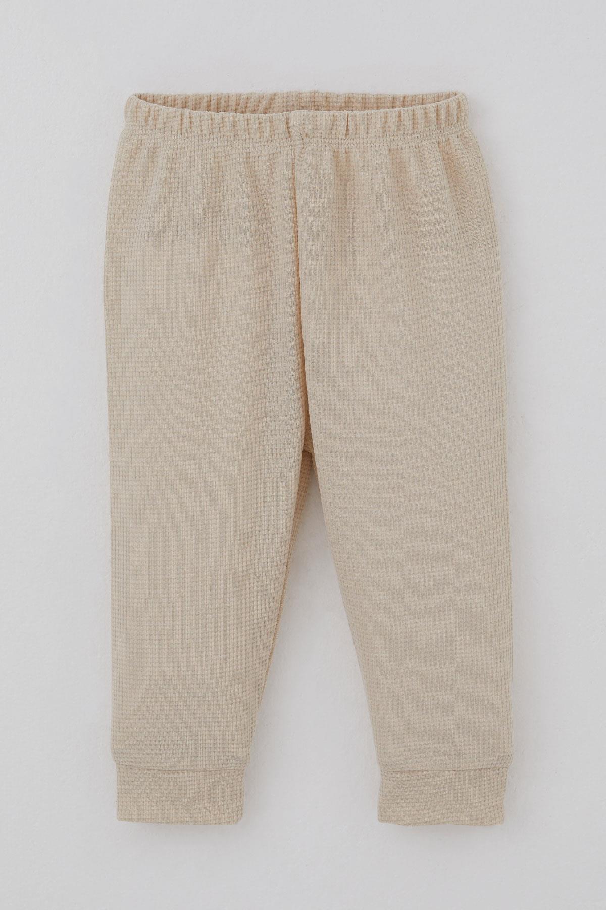 Breeze Erkek Bebek Pijama Takımı Omuzdan Patlı Sevimli Uykucu Yıldız Armalı Krem (4 Ay-1 Yaş)