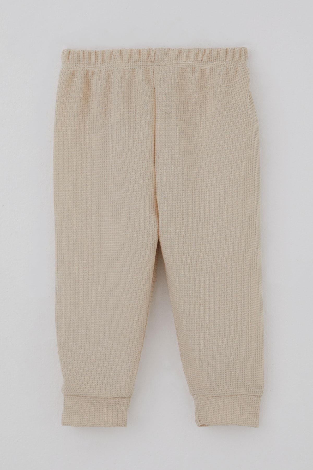 Breeze Erkek Bebek Pijama Takımı Omuzdan Patlı Sevimli Uykucu Yıldız Armalı Krem (4 Ay-1 Yaş)