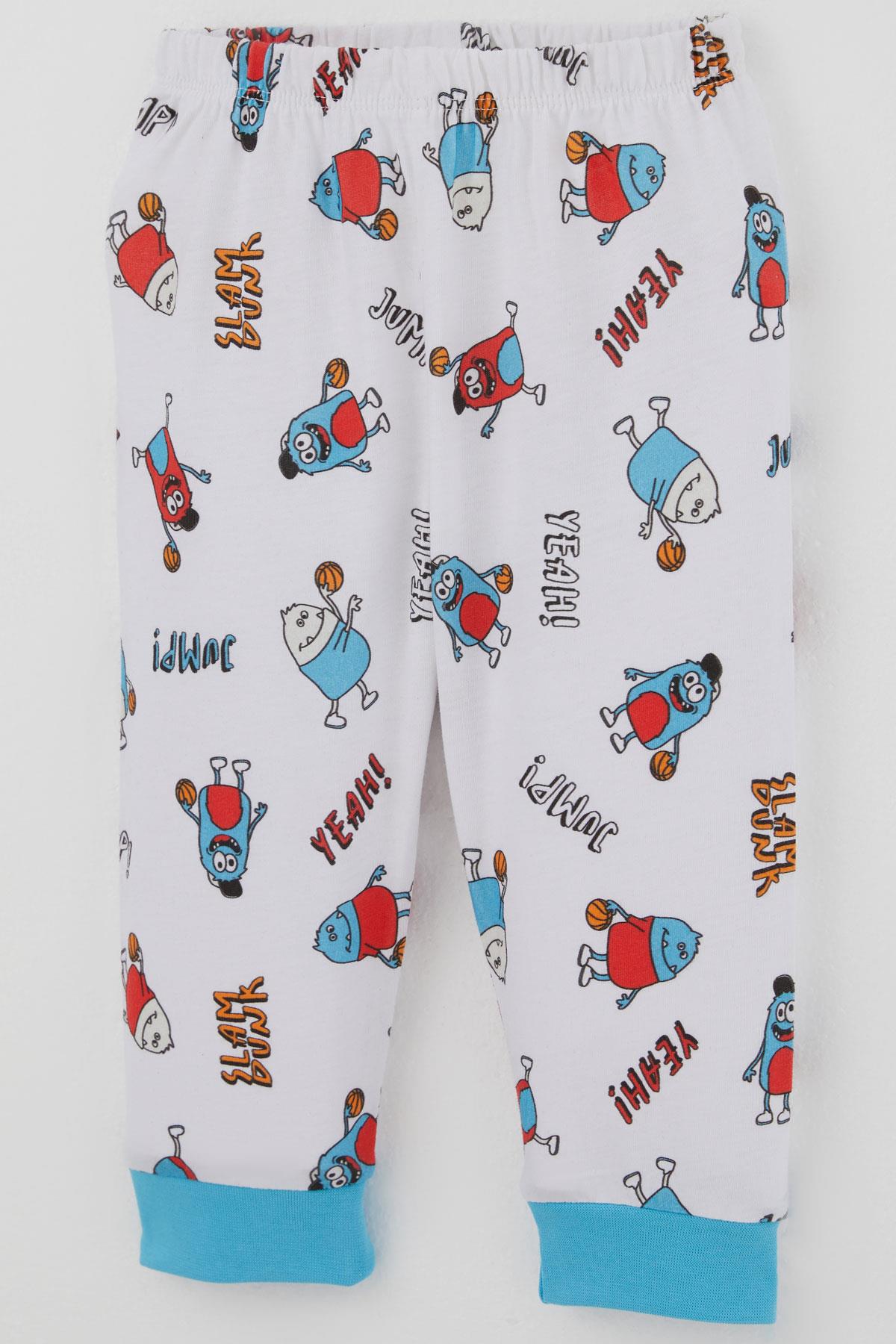 Breeze Erkek Bebek Pijama Takımı Omuzdan Patlı Mini Basket Yıldızı Beyaz (4 Ay-1 Yaş)