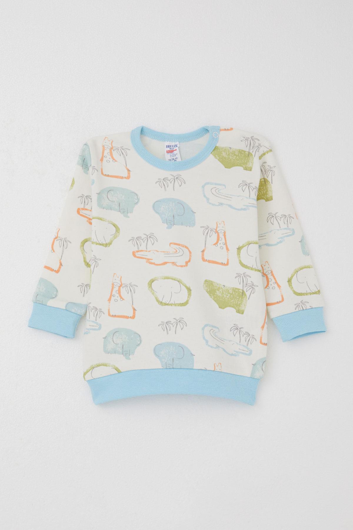 Breeze Erkek Bebek Pijama Takımı Omuzdan Patlı Safari Temalı Hayvancıklar Desenli Ekru (4 Ay-1 Yaş)
