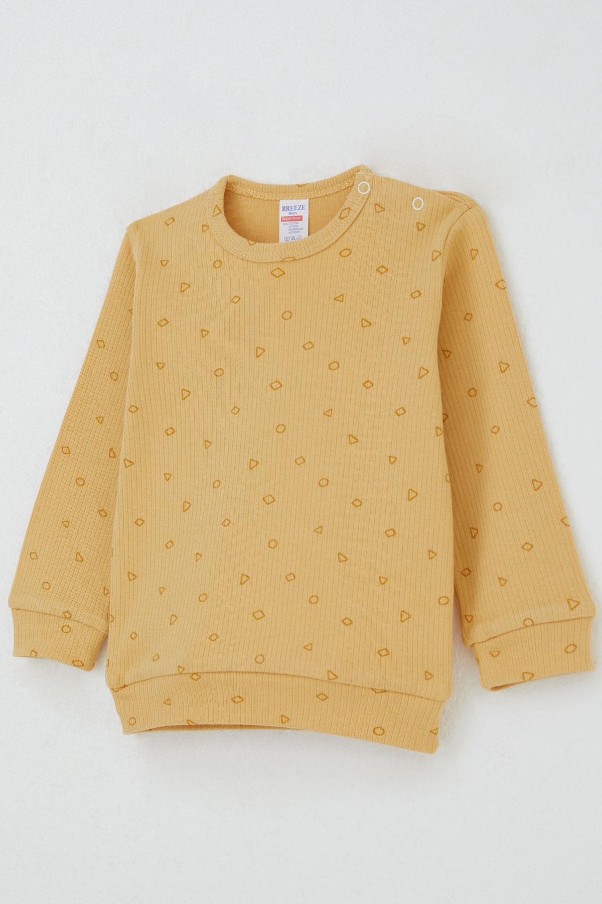 Breeze Erkek Bebek Pijama Takımı Omuzdan Patlı Mini Geometrik Şekiller Hardal Sarı (4 Ay-1 Yaş)