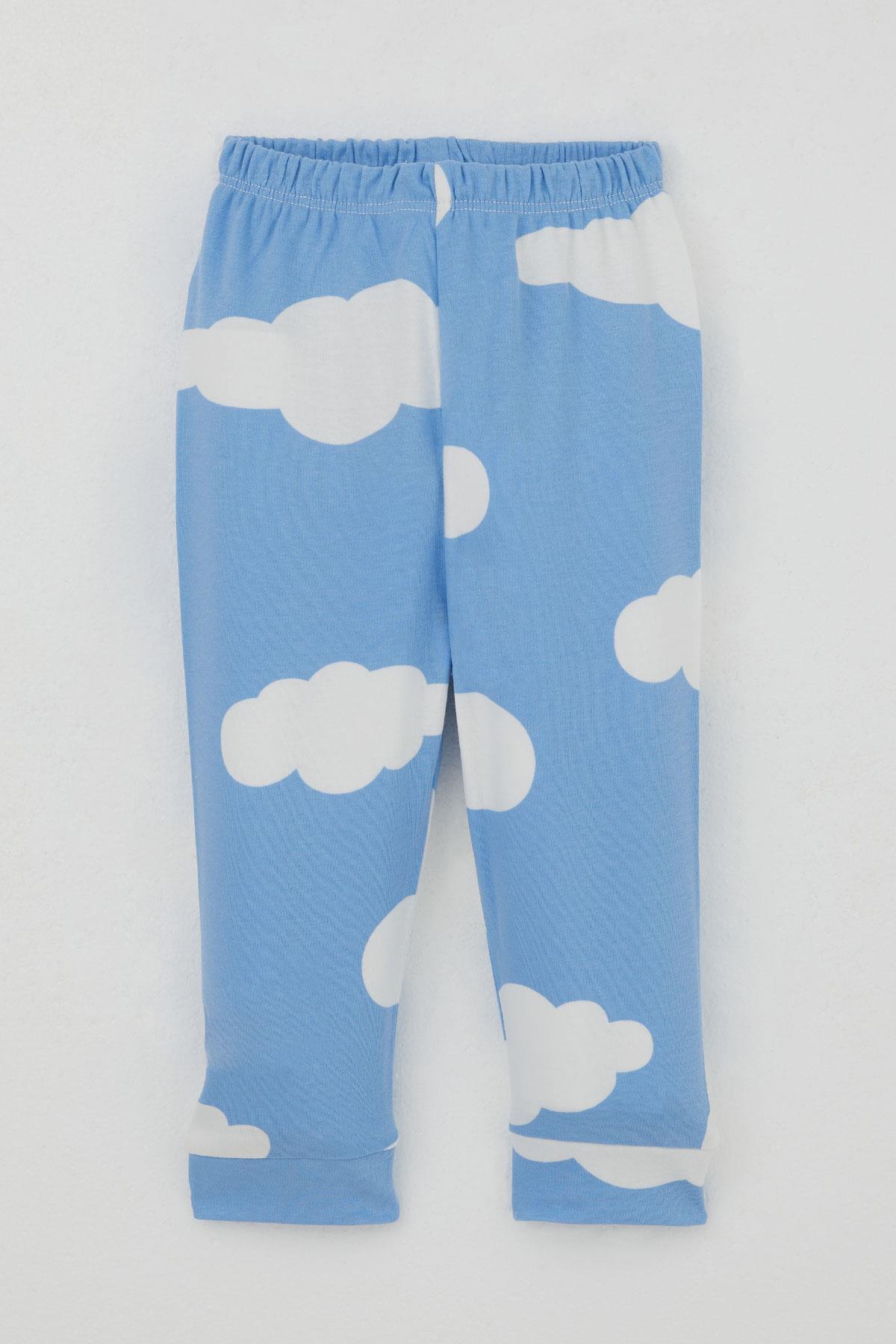 Breeze Erkek Bebek Pijama Takımı Omuzdan Patlı Bulut Desenli Mavi (4 Ay-1 Yaş)