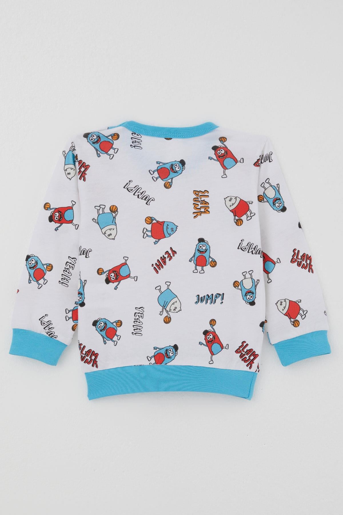 Breeze Erkek Bebek Pijama Takımı Omuzdan Patlı Mini Basket Yıldızı Beyaz (4 Ay-1 Yaş)