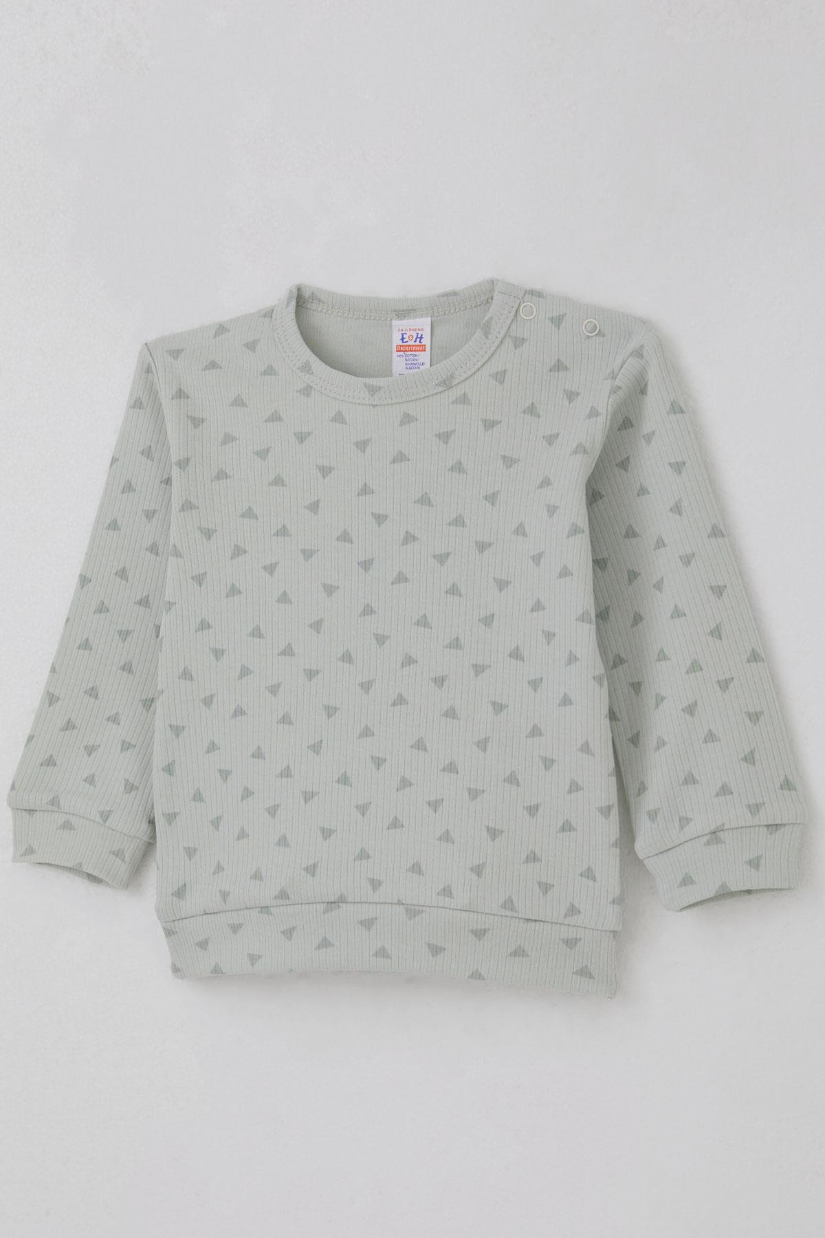 Breeze Erkek Bebek Pijama Takımı Omuzdan Patlı Minik Üçgenler Desenli Su Yeşili (4 Ay-1 Yaş)