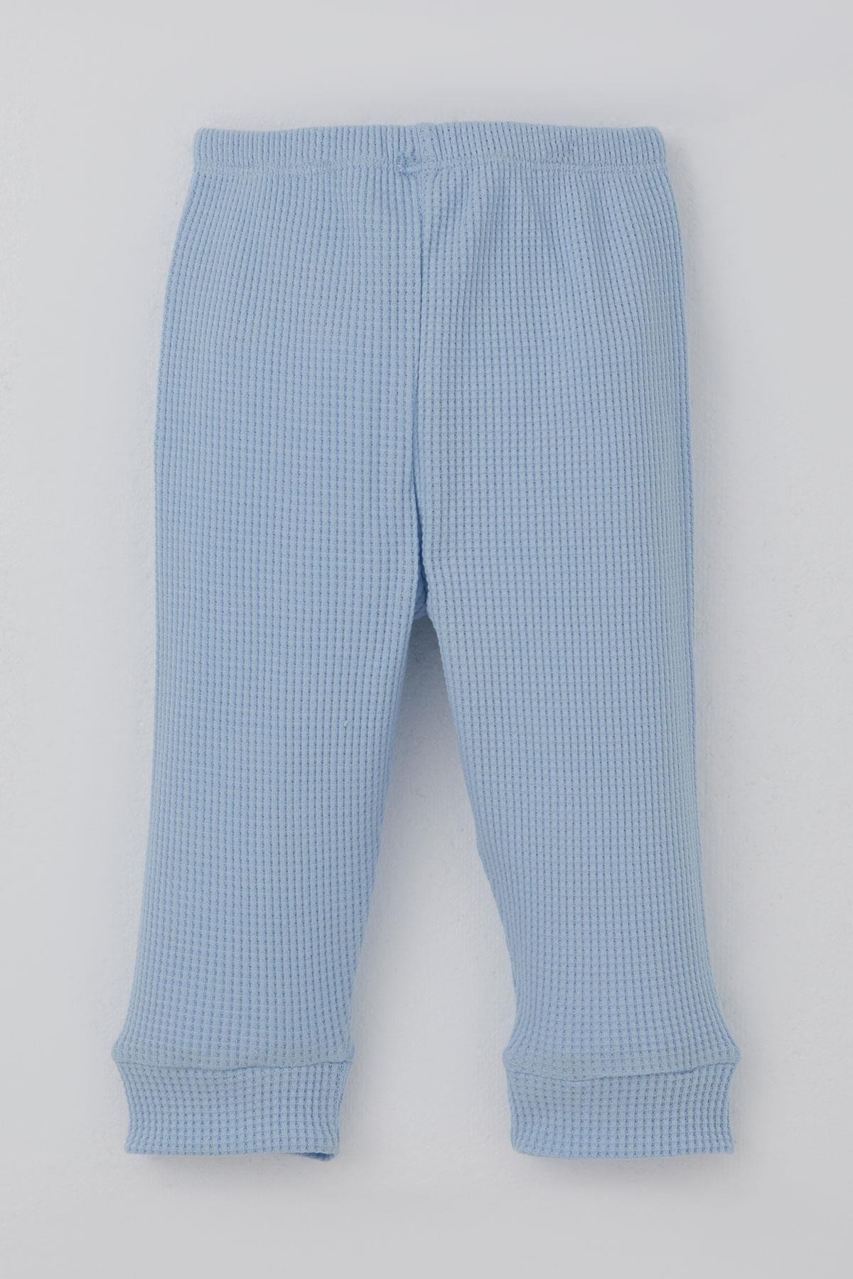 Breeze Erkek Bebek Pijama Takımı Omuzdan Patlı Kanguru Cepli Gülenyüz Armalı Açık Mavi (4 Ay-1 Yaş)